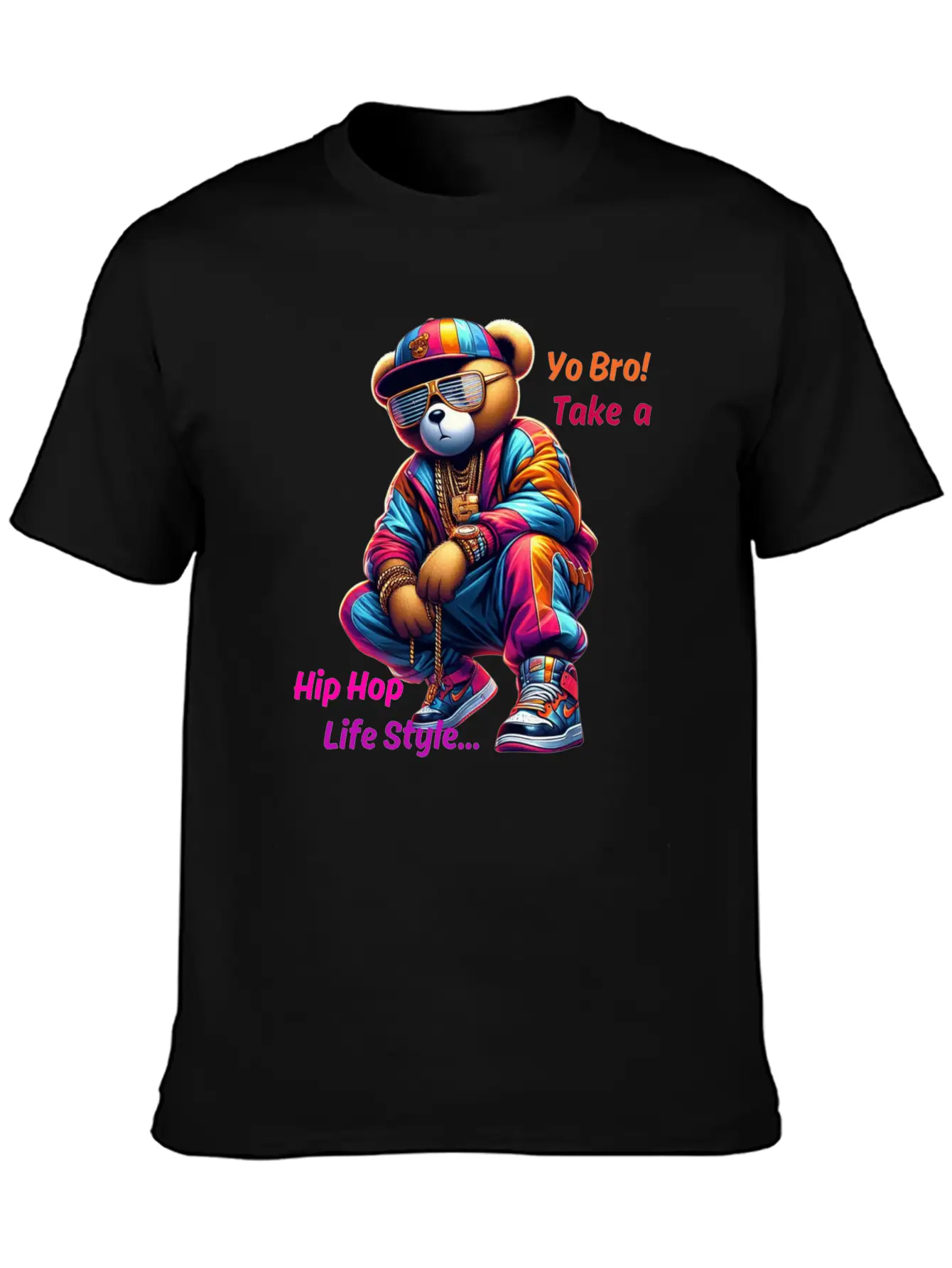 "Yo Bro! Take A HipHop Life Style" Cute Rap Bear Unisex Casual T-Shirt – Clean Design For Daily Comfort