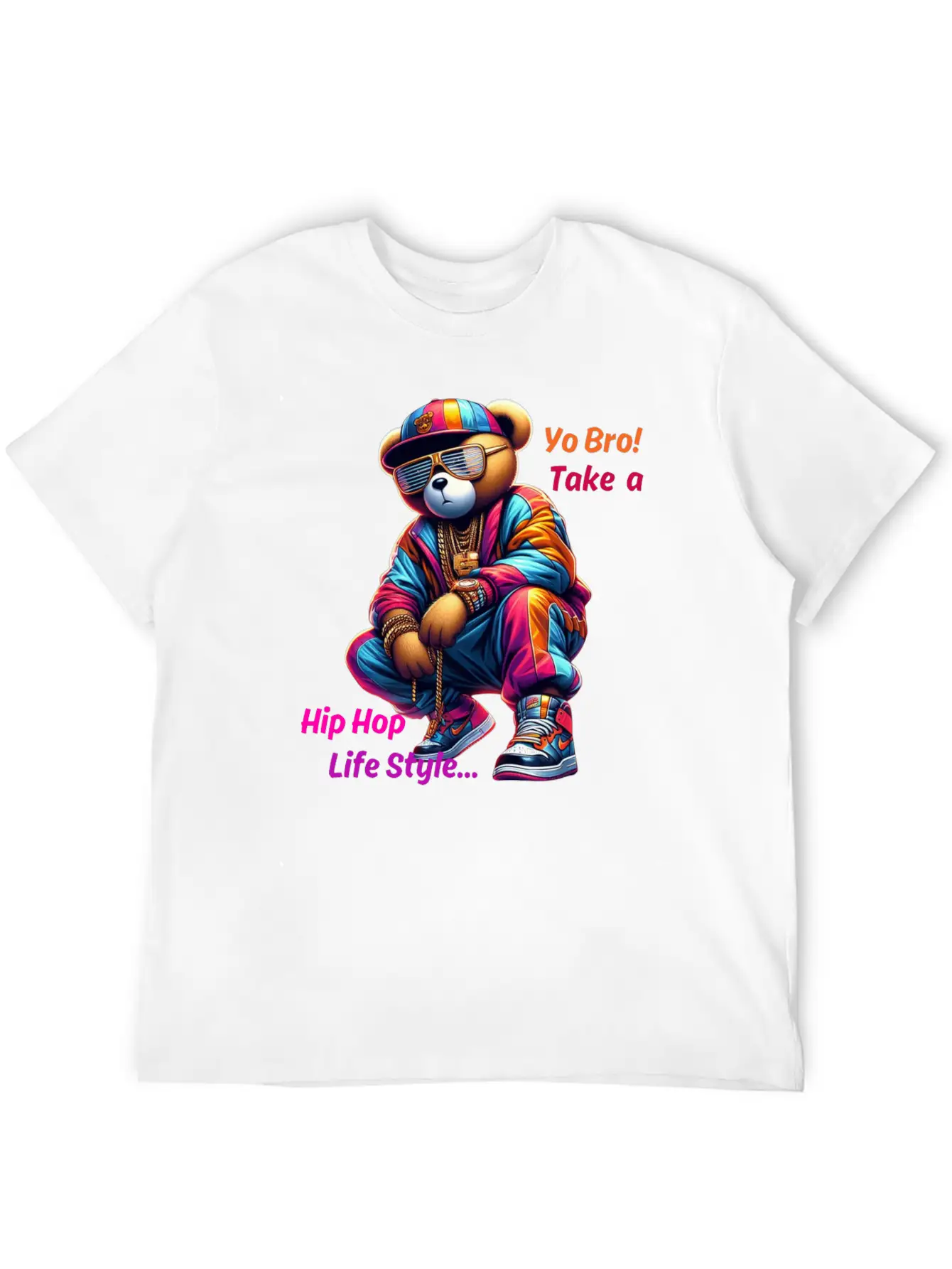 "Yo Bro! Take A HipHop Life Style" Cute Rap Bear Unisex Casual T-Shirt – Clean Design For Daily Comfort