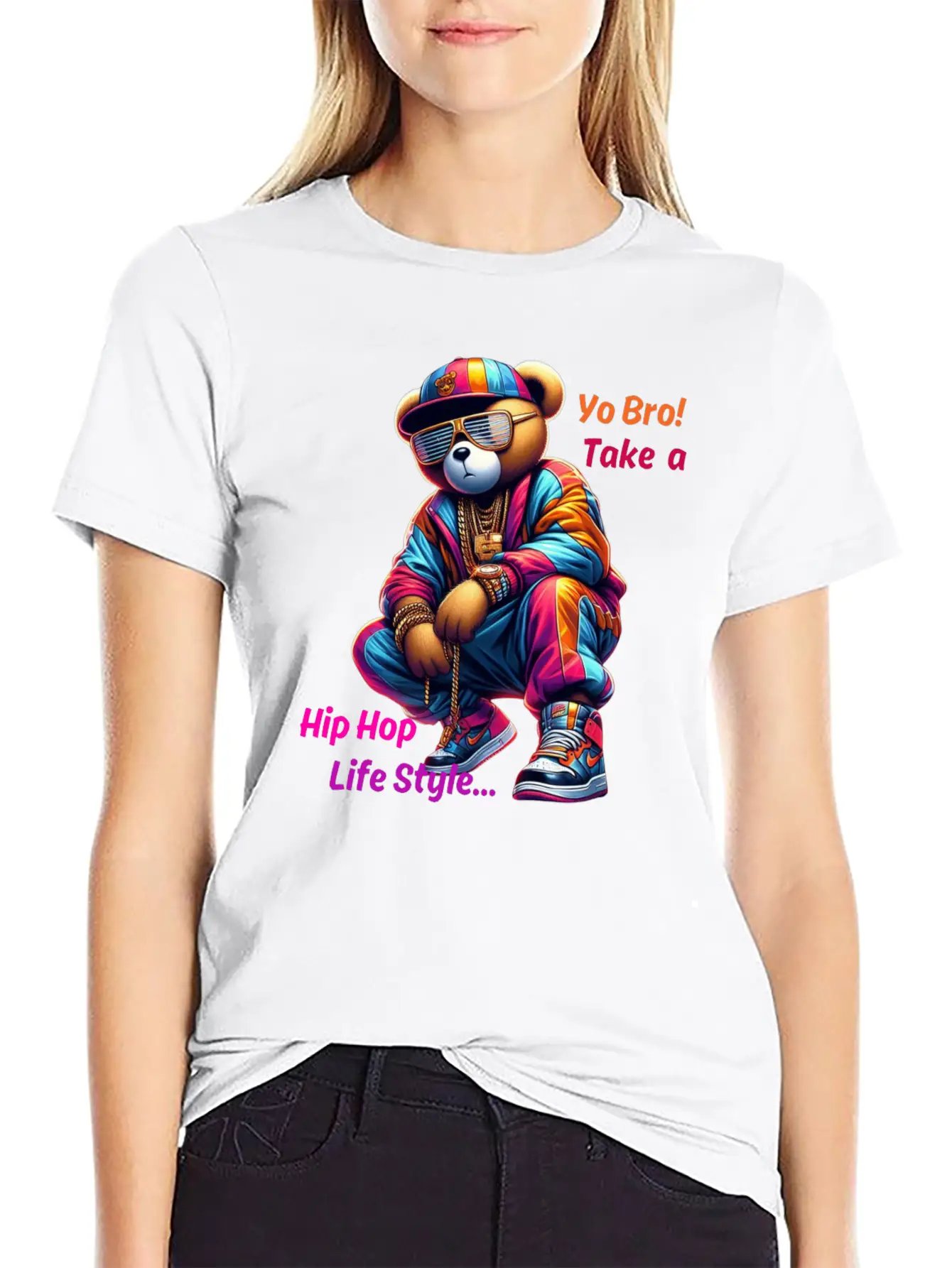 "Yo Bro! Take A HipHop Life Style" Cute Rap Bear Unisex Casual T-Shirt – Clean Design For Daily Comfort