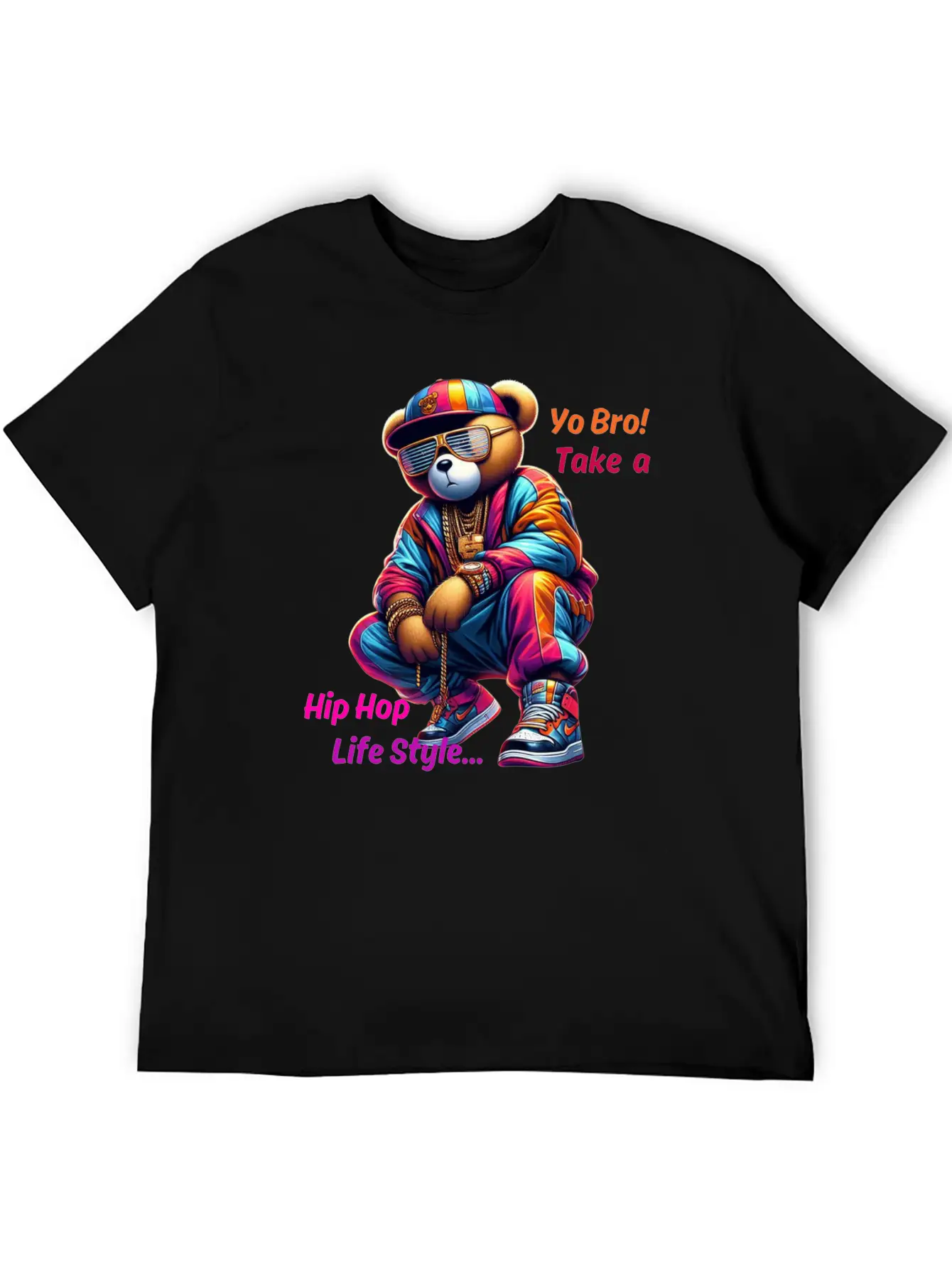 "Yo Bro! Take A HipHop Life Style" Cute Rap Bear Unisex Casual T-Shirt – Clean Design For Daily Comfort