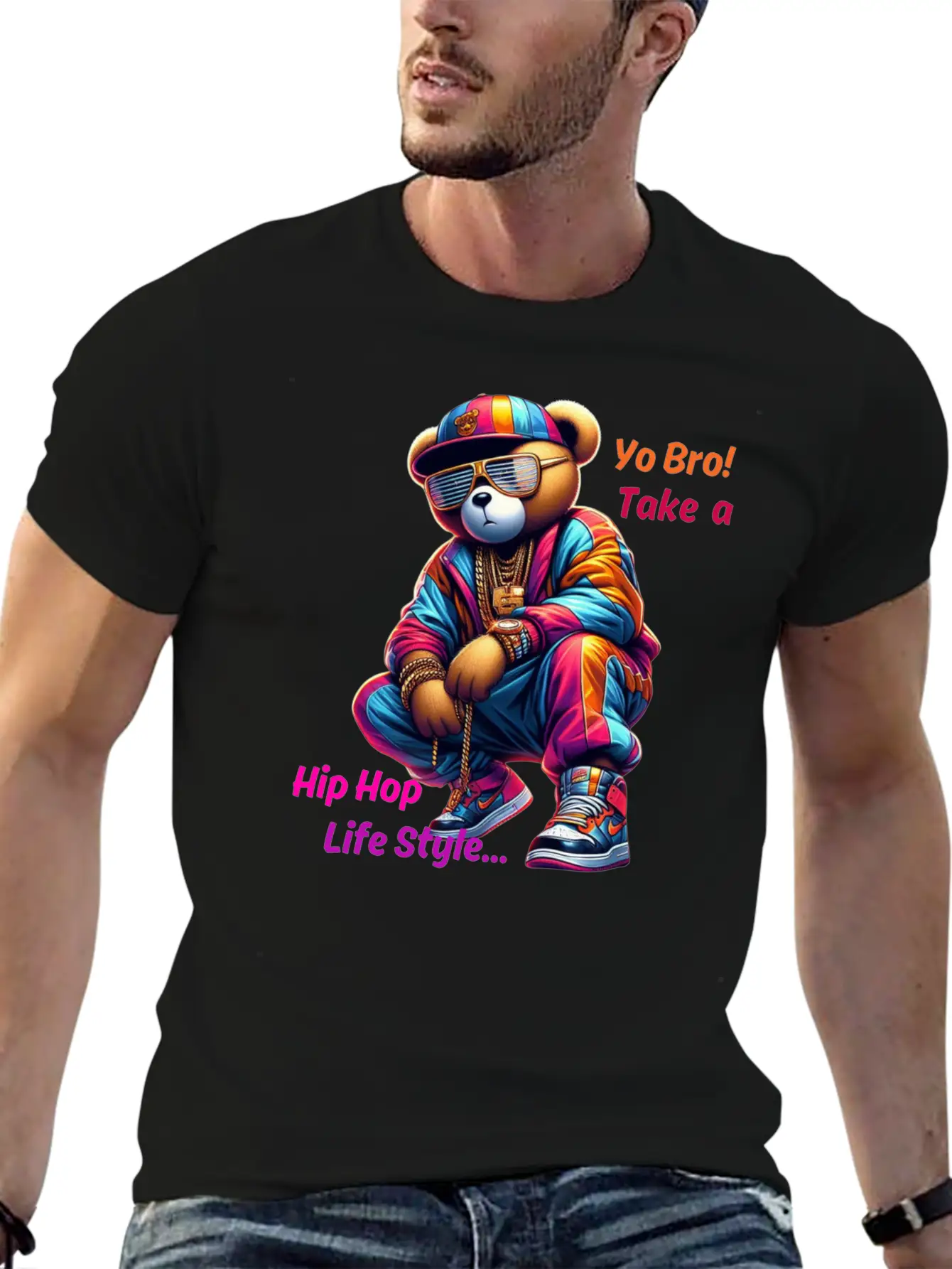 "Yo Bro! Take A HipHop Life Style" Cute Rap Bear Unisex Casual T-Shirt – Clean Design For Daily Comfort
