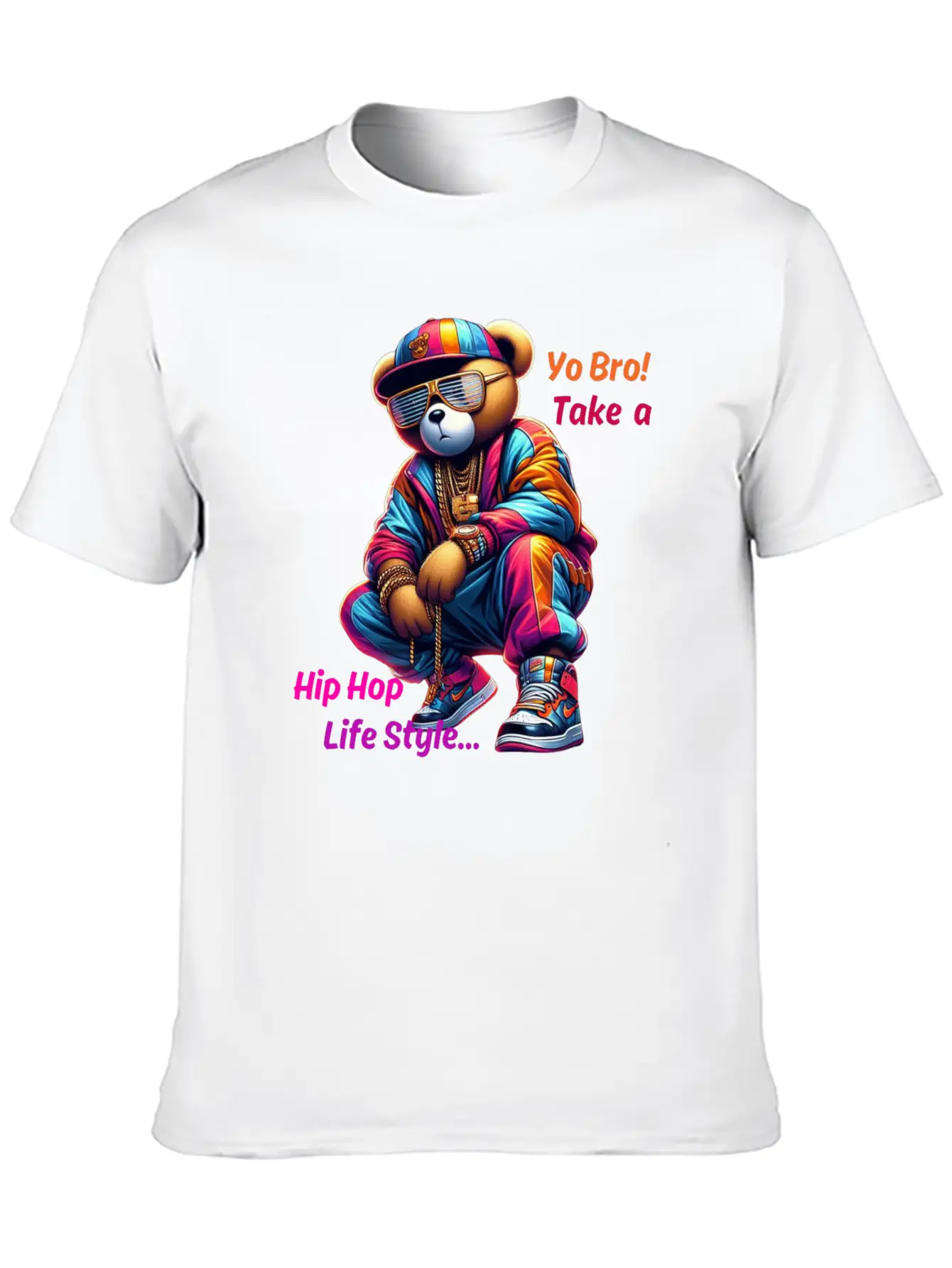 "Yo Bro! Take A HipHop Life Style" Cute Rap Bear Unisex Casual T-Shirt – Clean Design For Daily Comfort