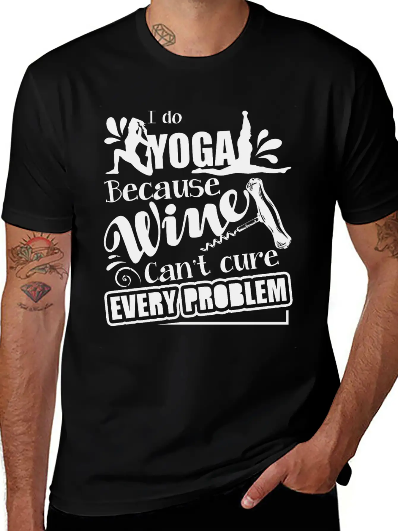 Yoga And Wine Mug Lightweight Cotton T-Shirt – Daily Comfort Graphic Shirt