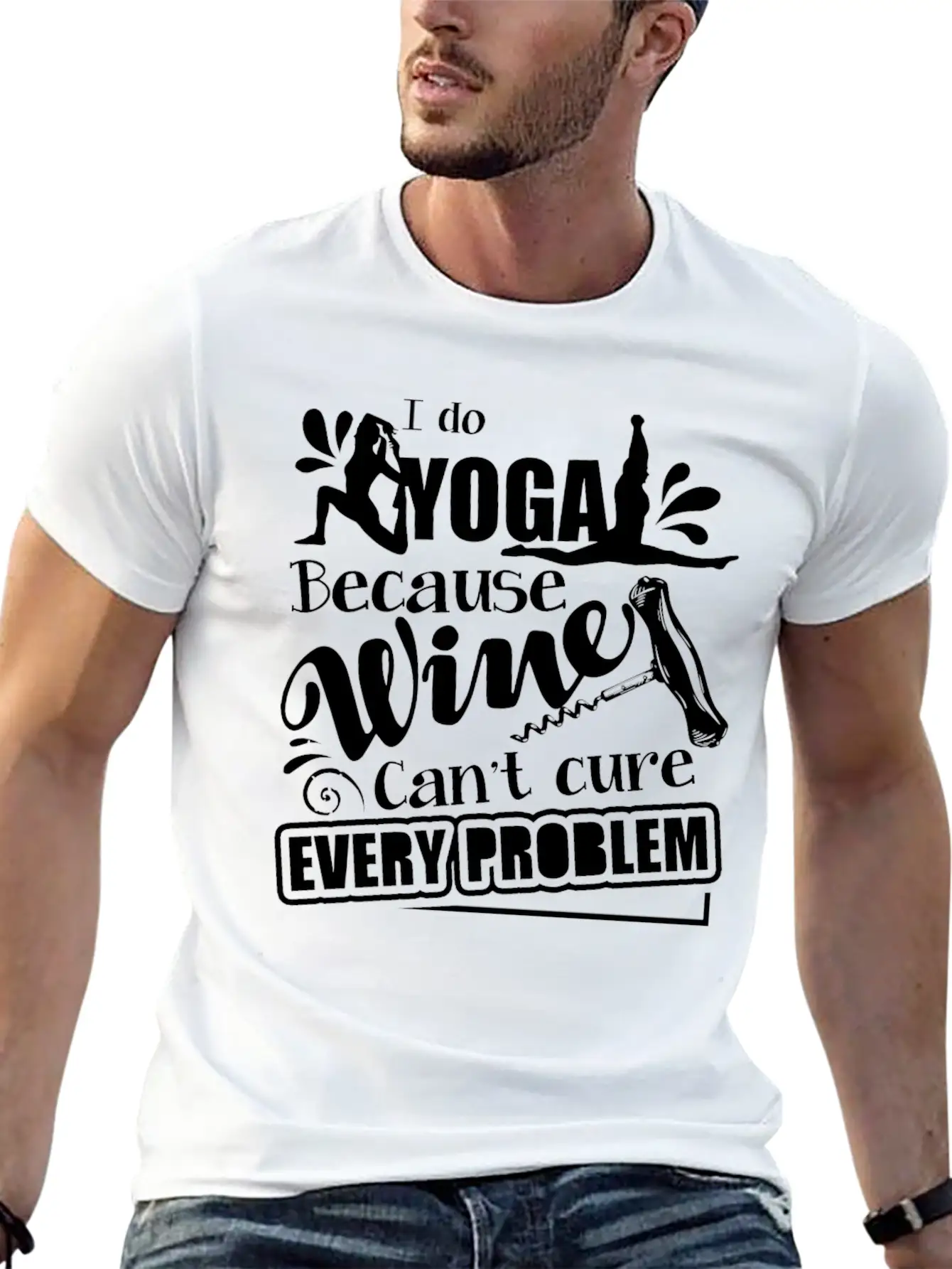 Yoga And Wine Mug Lightweight Cotton T-Shirt – Daily Comfort Graphic Shirt