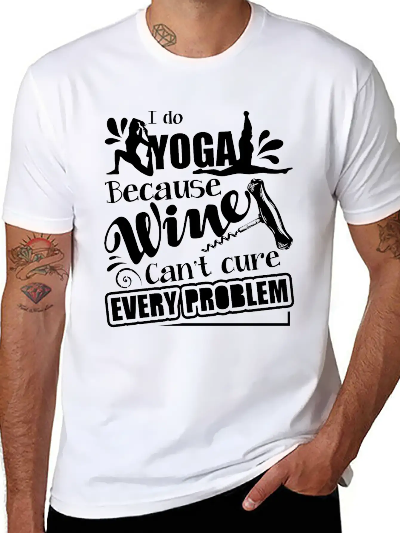 Yoga And Wine Mug Lightweight Cotton T-Shirt – Daily Comfort Graphic Shirt