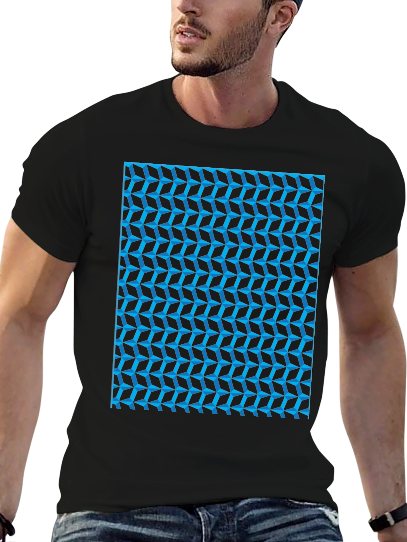 Abstract Geometric Print Black T-Shirt
