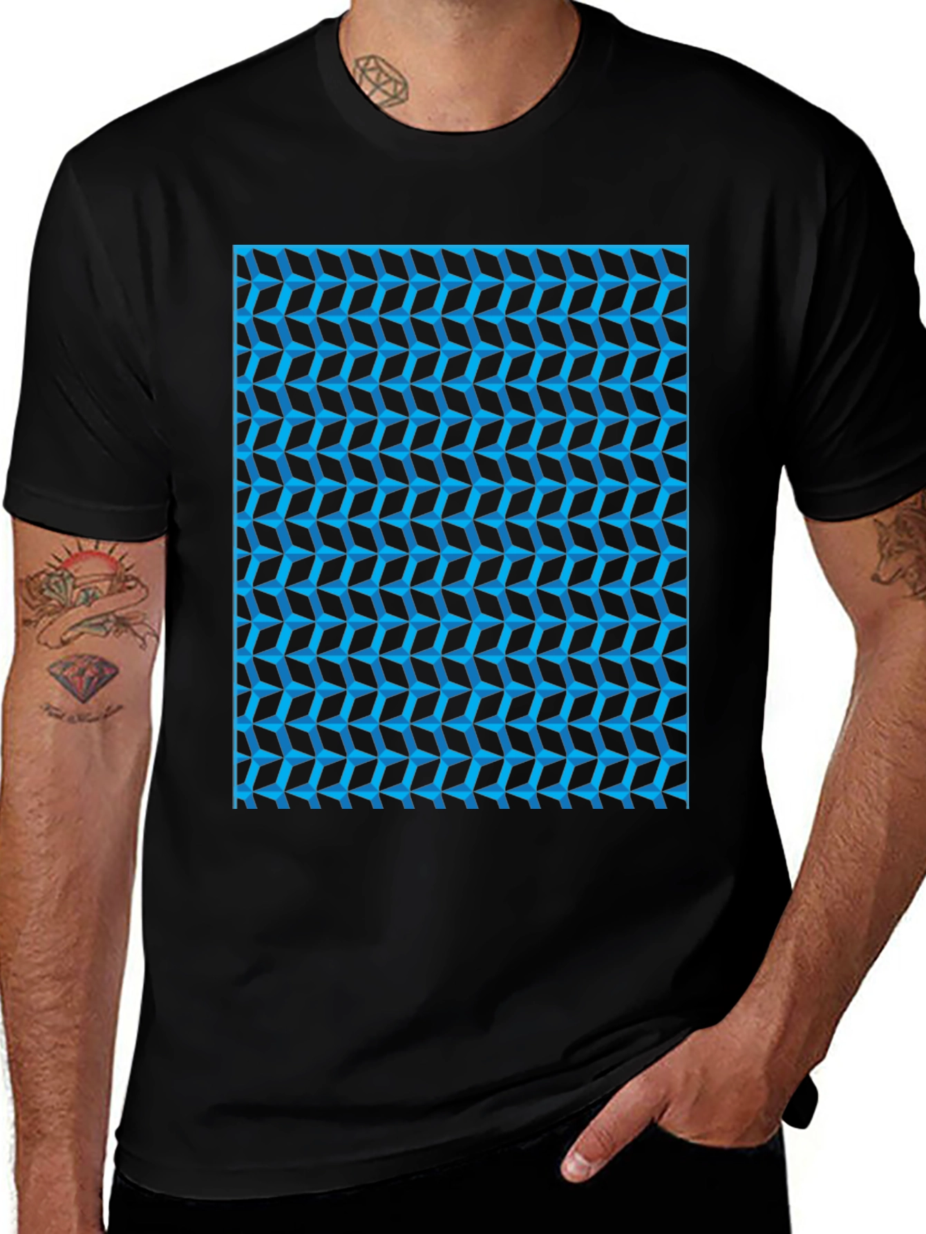 Abstract Geometric Print Black T-Shirt