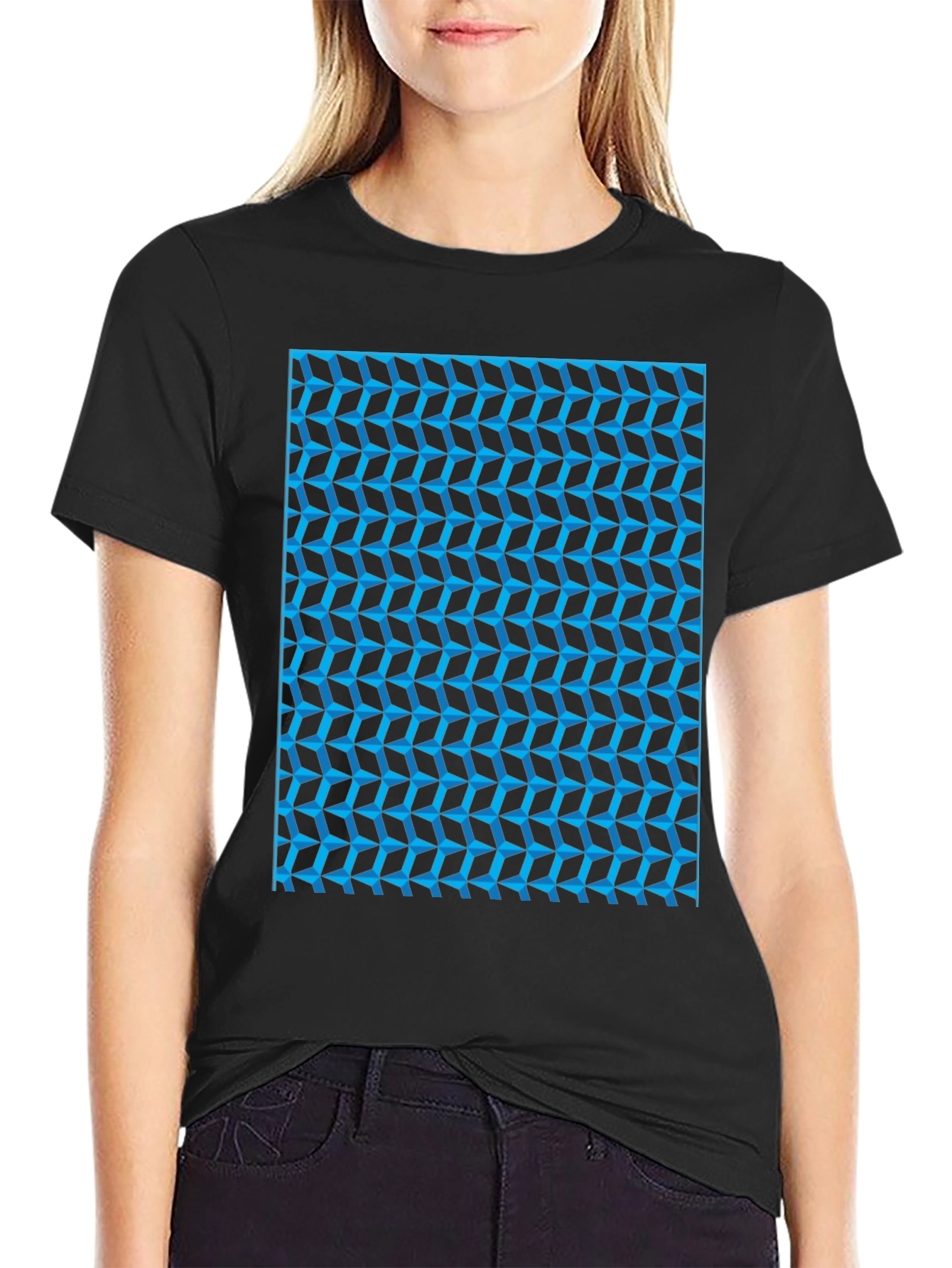 Abstract Geometric Print Black T-Shirt