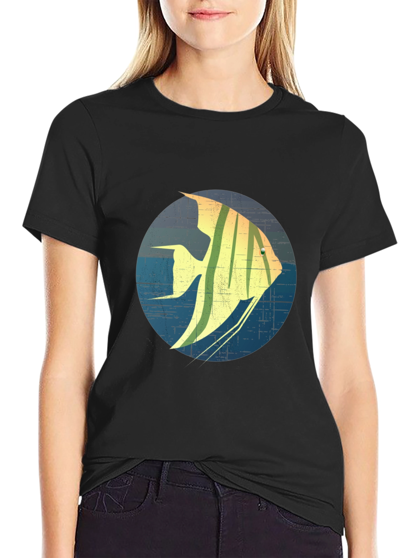 Angelfish Graphic Print Black T-Shirt
