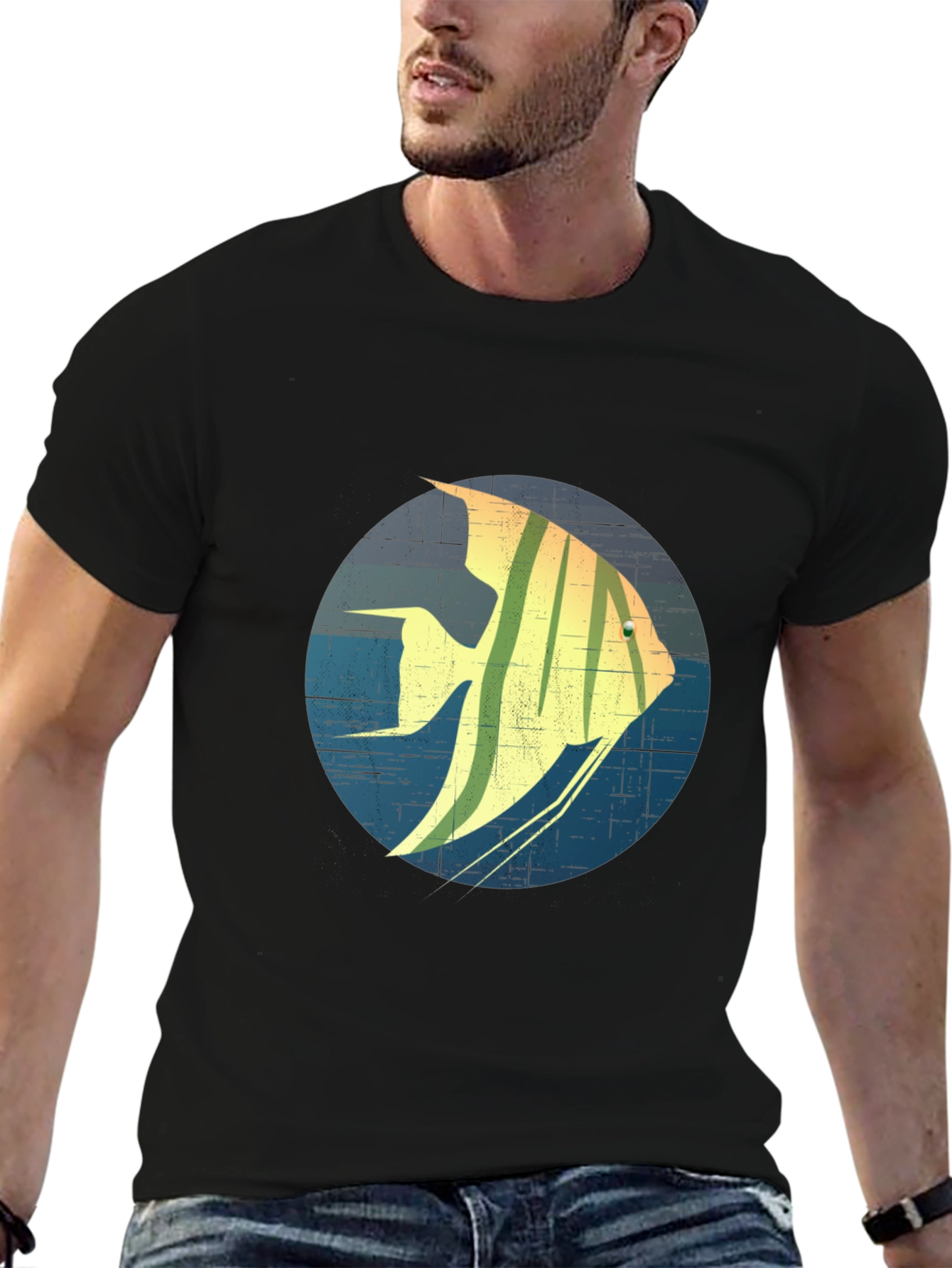 Angelfish Graphic Print Black T-Shirt