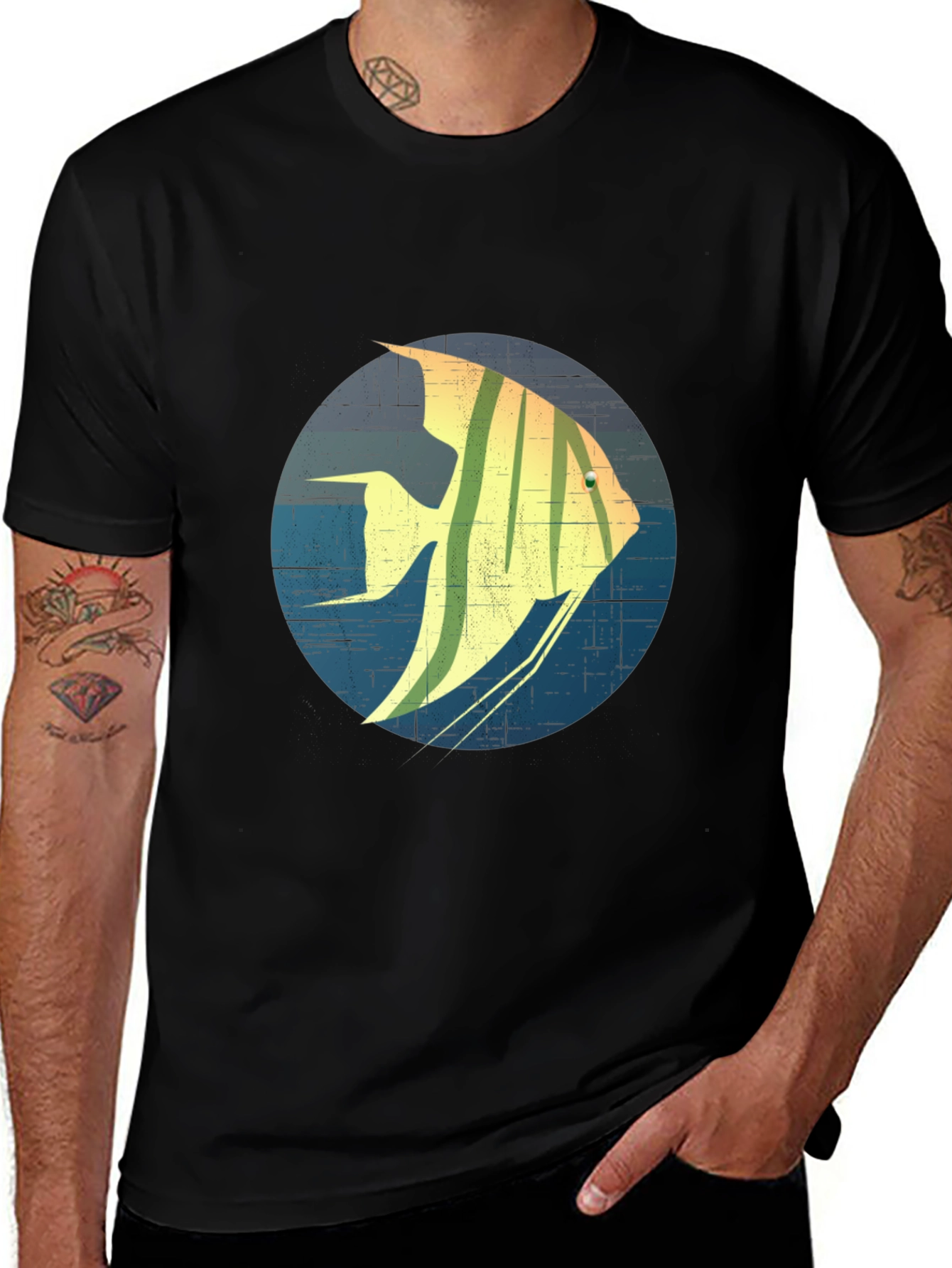 Angelfish Graphic Print Black T-Shirt