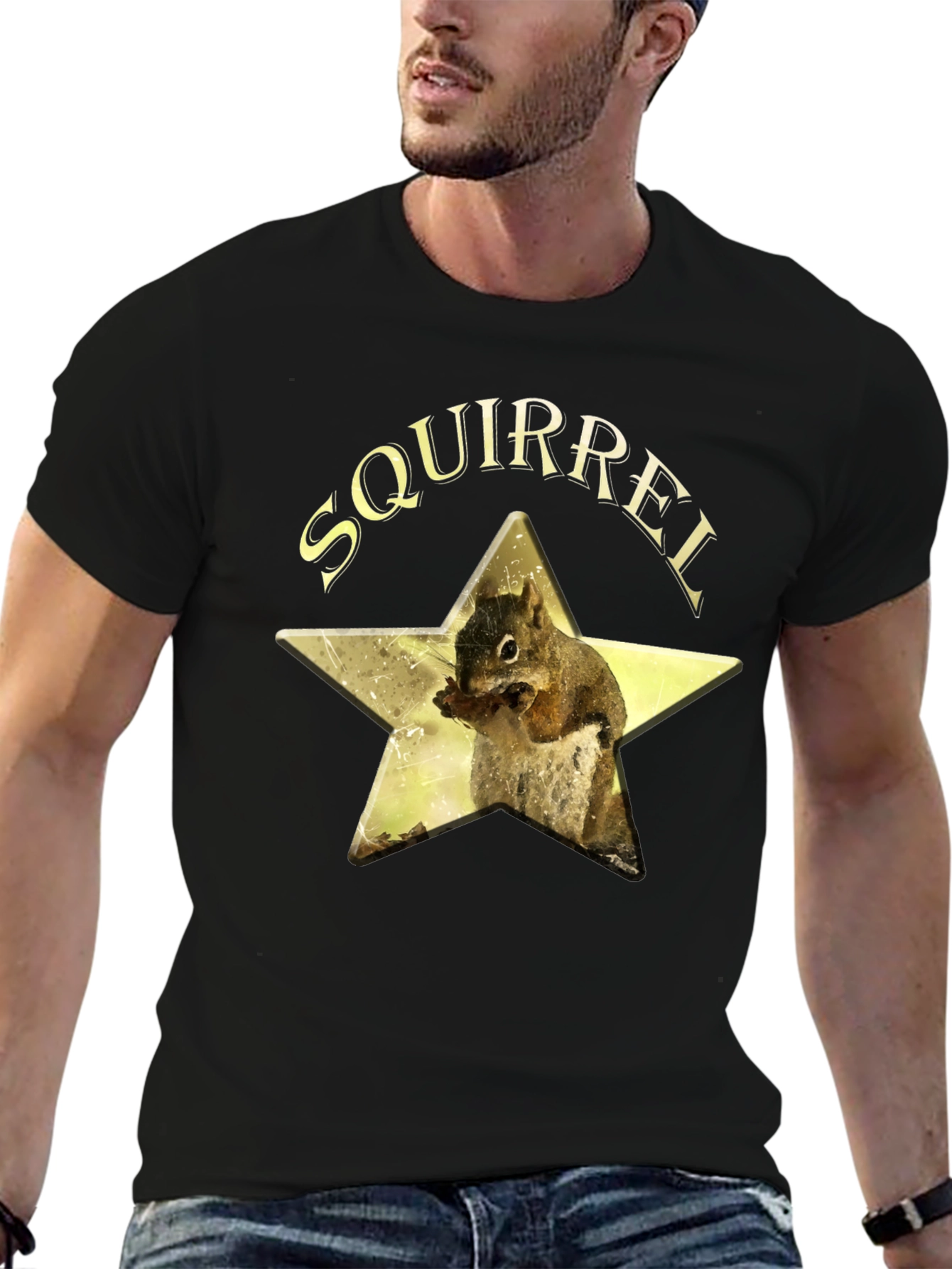 Squirrel Star Graphic T-Shirt - Black