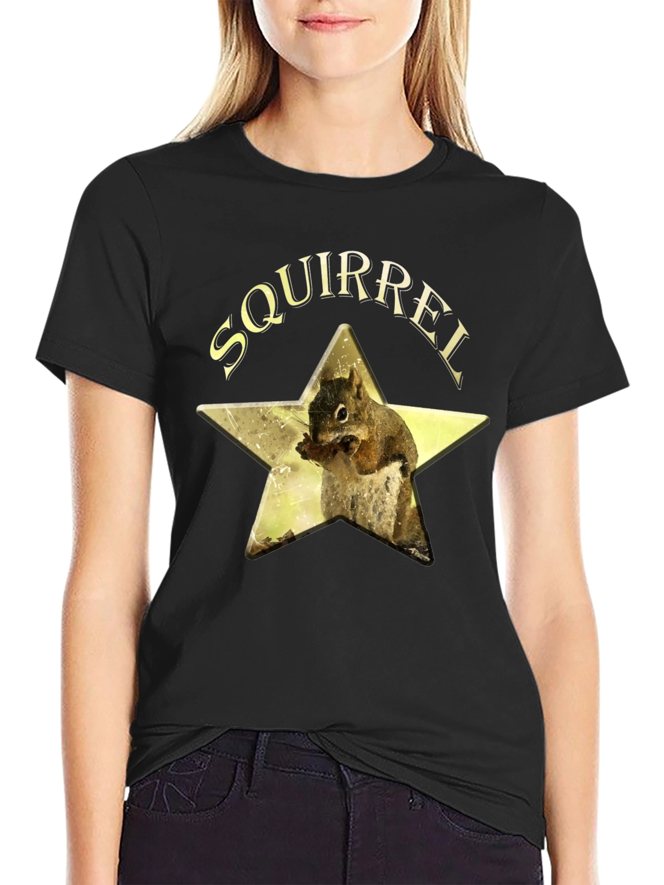 Squirrel Star Graphic T-Shirt - Black