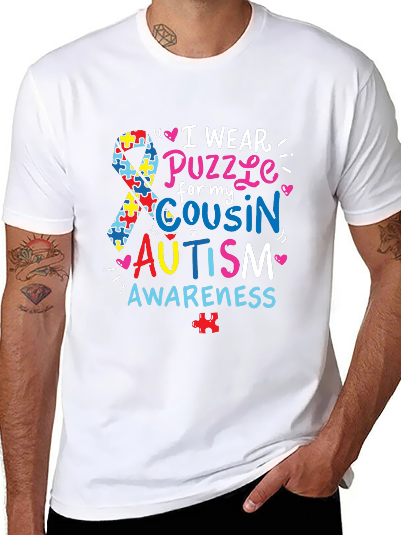 Autism Awareness T-Shirt - Puzzle Ribbon Design