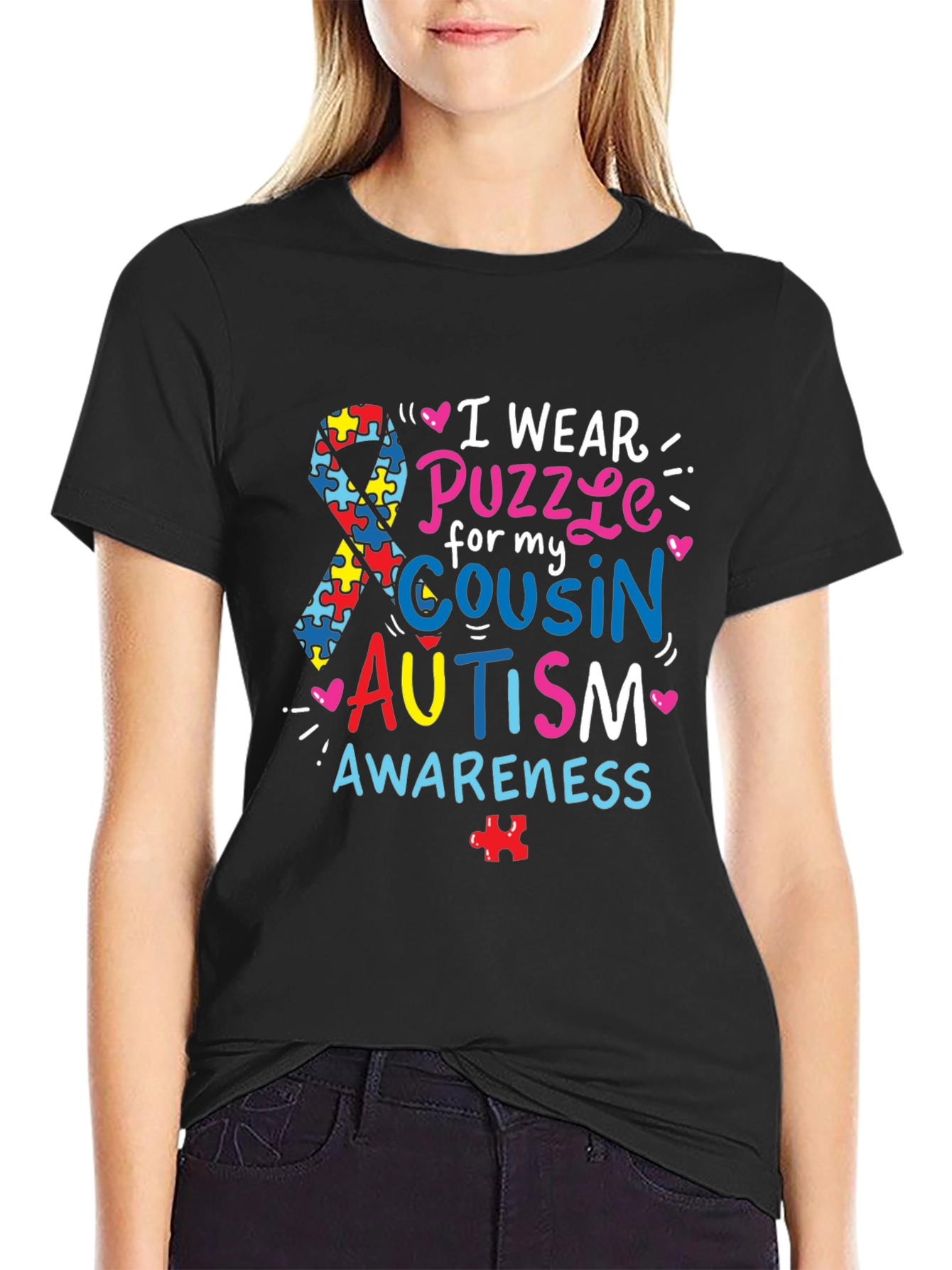 Autism Awareness T-Shirt - Puzzle Ribbon Design