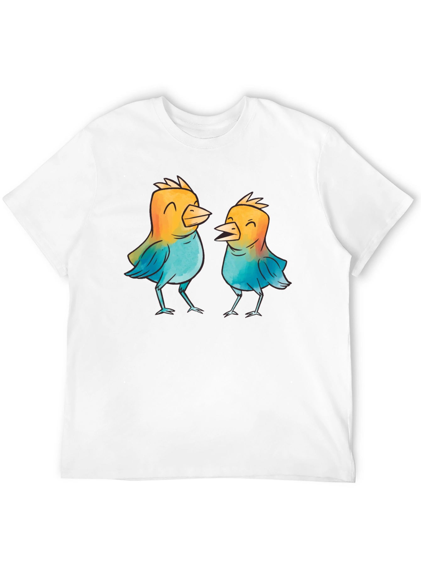 Whimsical Birds Graphic T-Shirt - Black