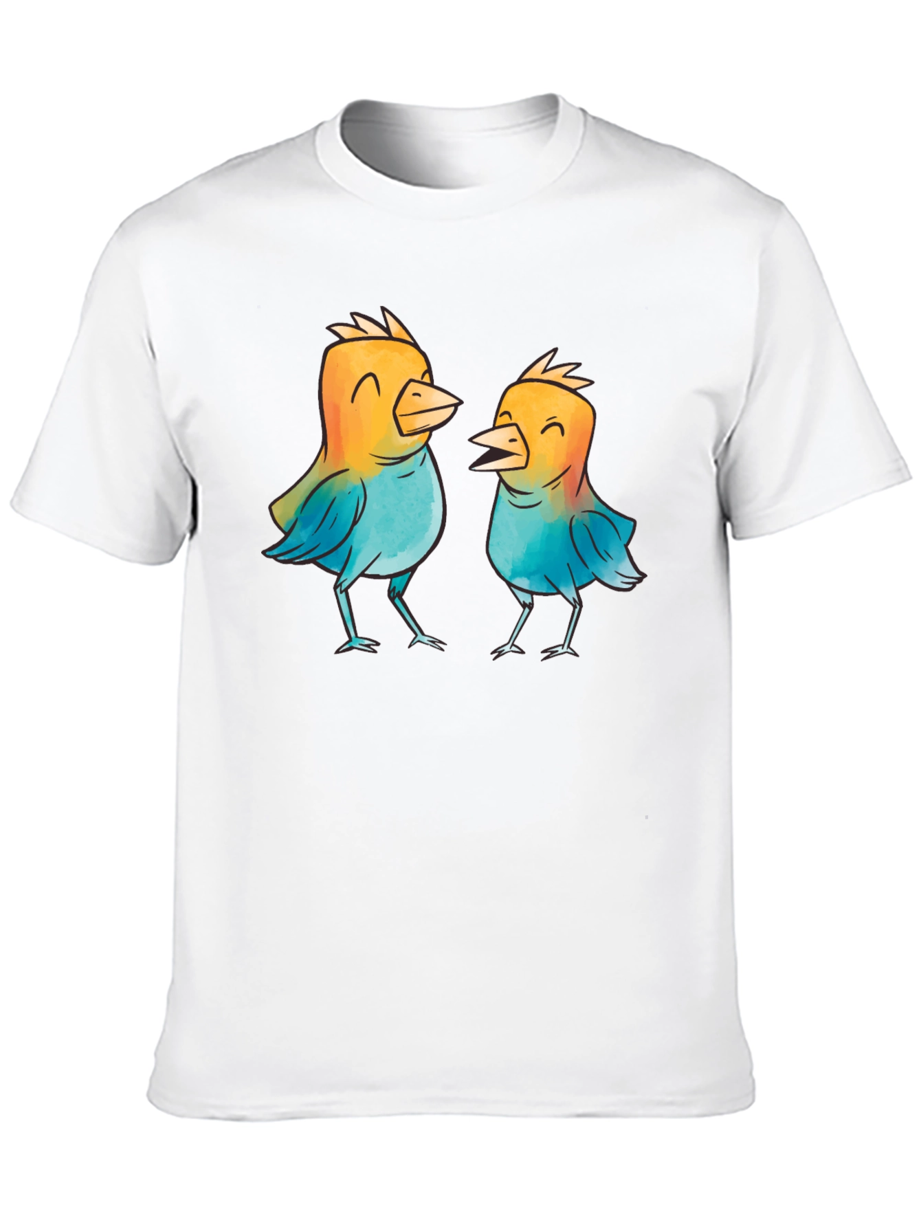 Whimsical Birds Graphic T-Shirt - Black