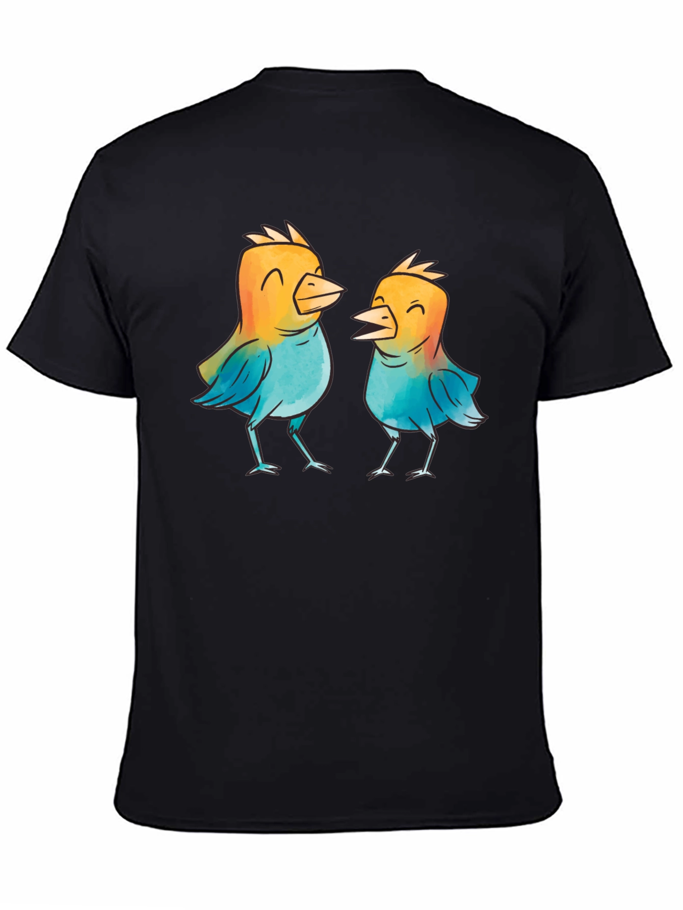 Whimsical Birds Graphic T-Shirt - Black