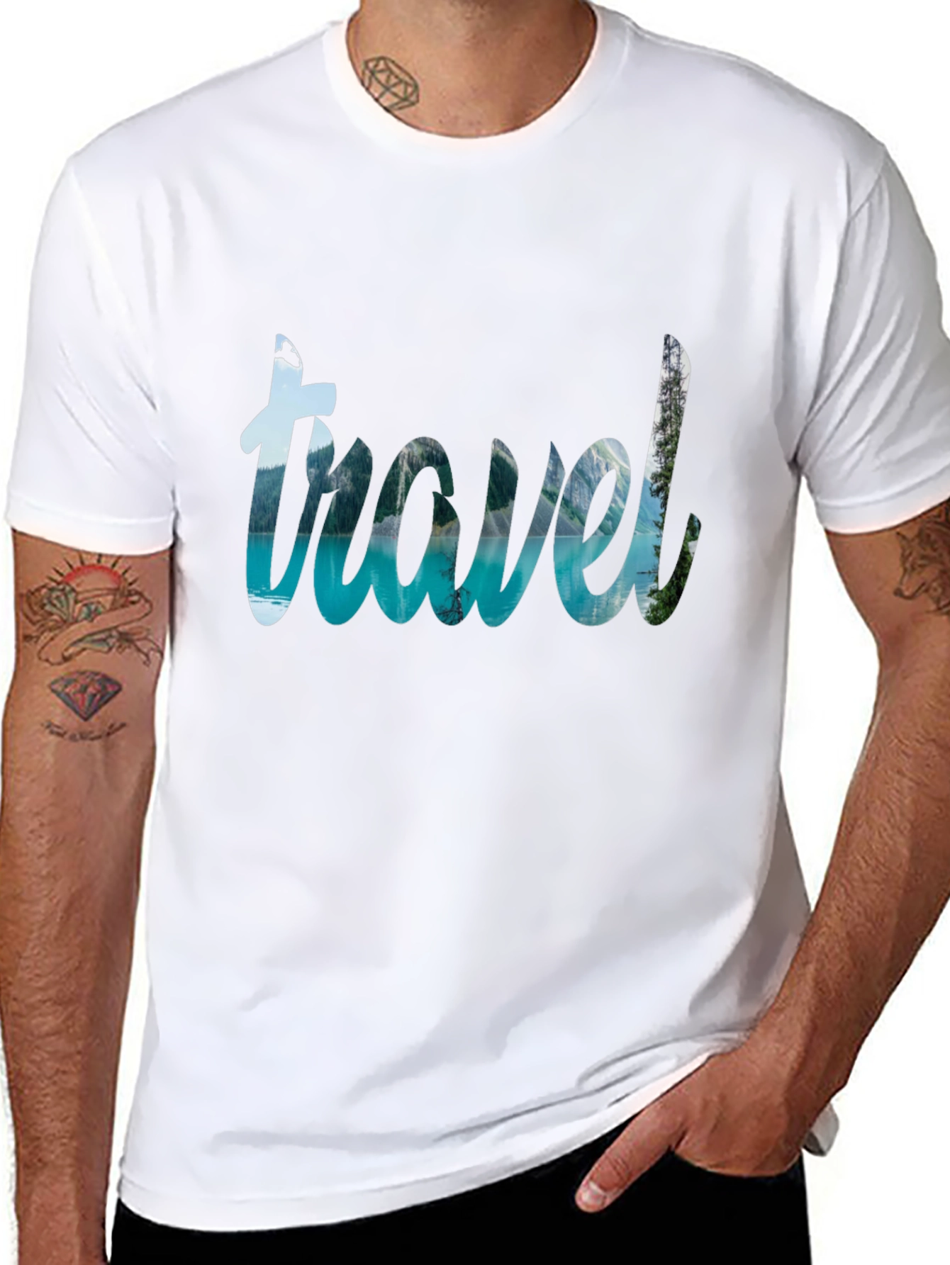Travel Lake Graphic Tee - Black Crew Neck T-Shirt