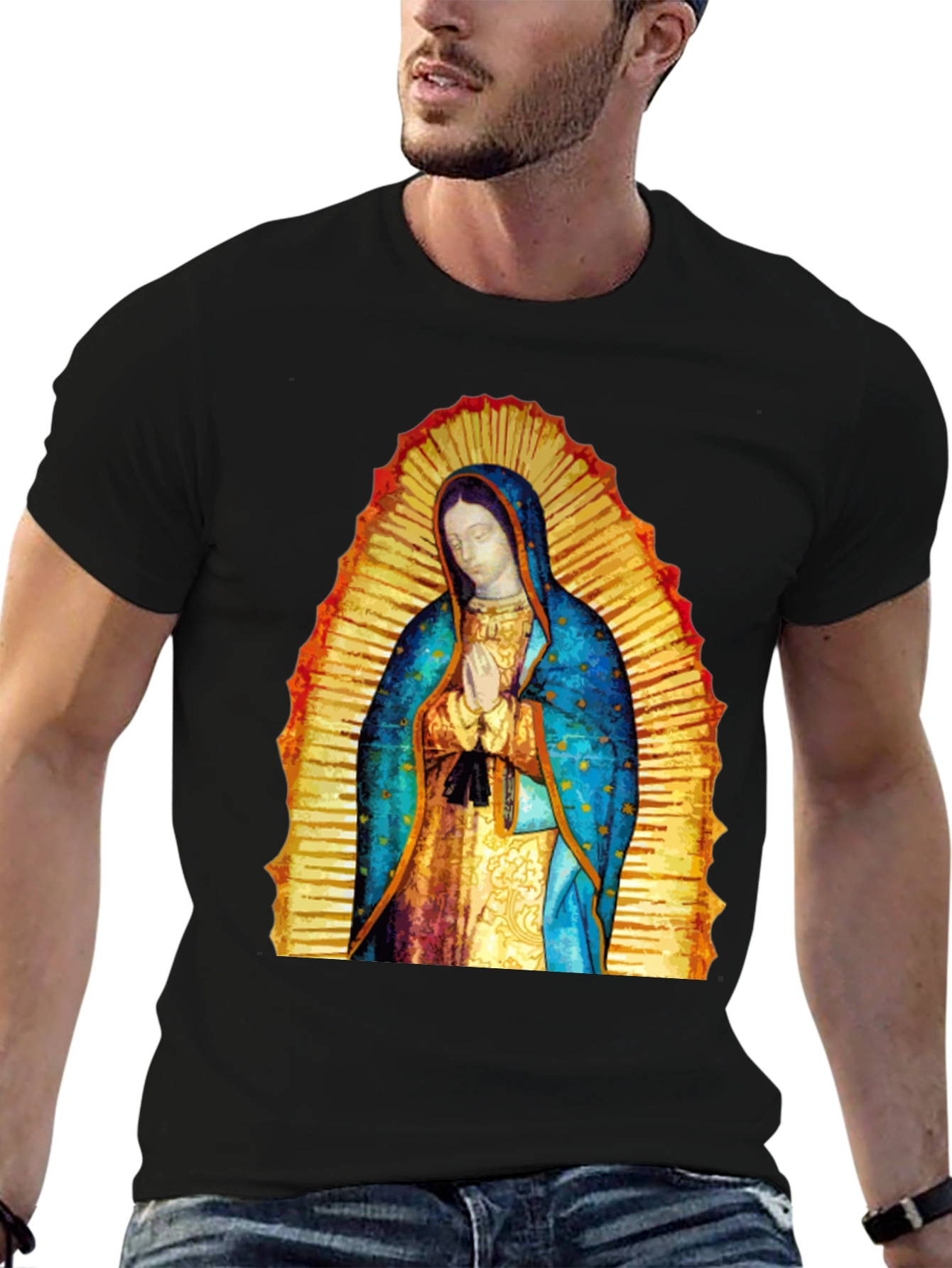 Virgin Mary Graphic Tee - Black Cotton Blend