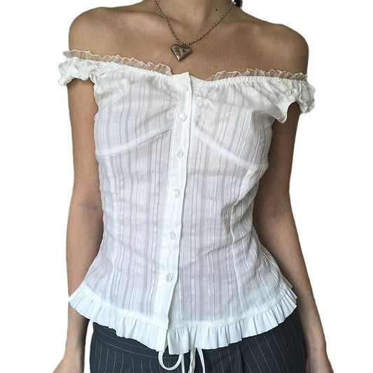 Spliced Buttoned Waist Slimming Spicy Girl Temperament Top Women's Clothing