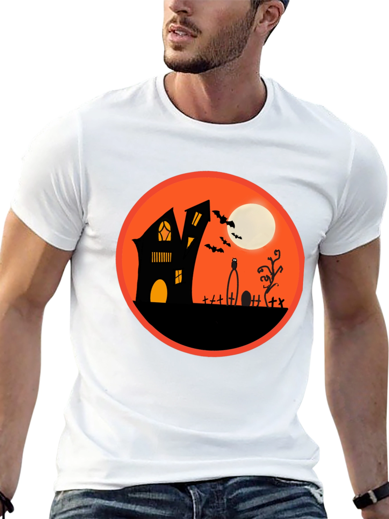 Spooky Halloween T-Shirt - Haunted House Design