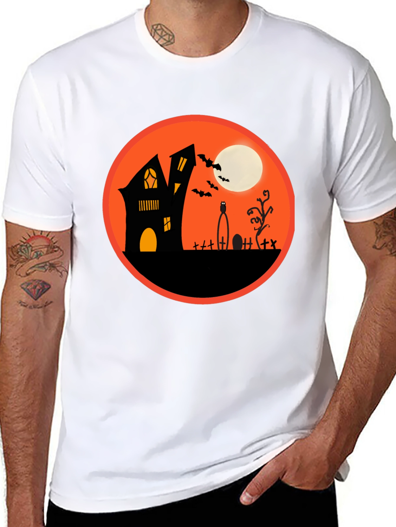 Spooky Halloween T-Shirt - Haunted House Design