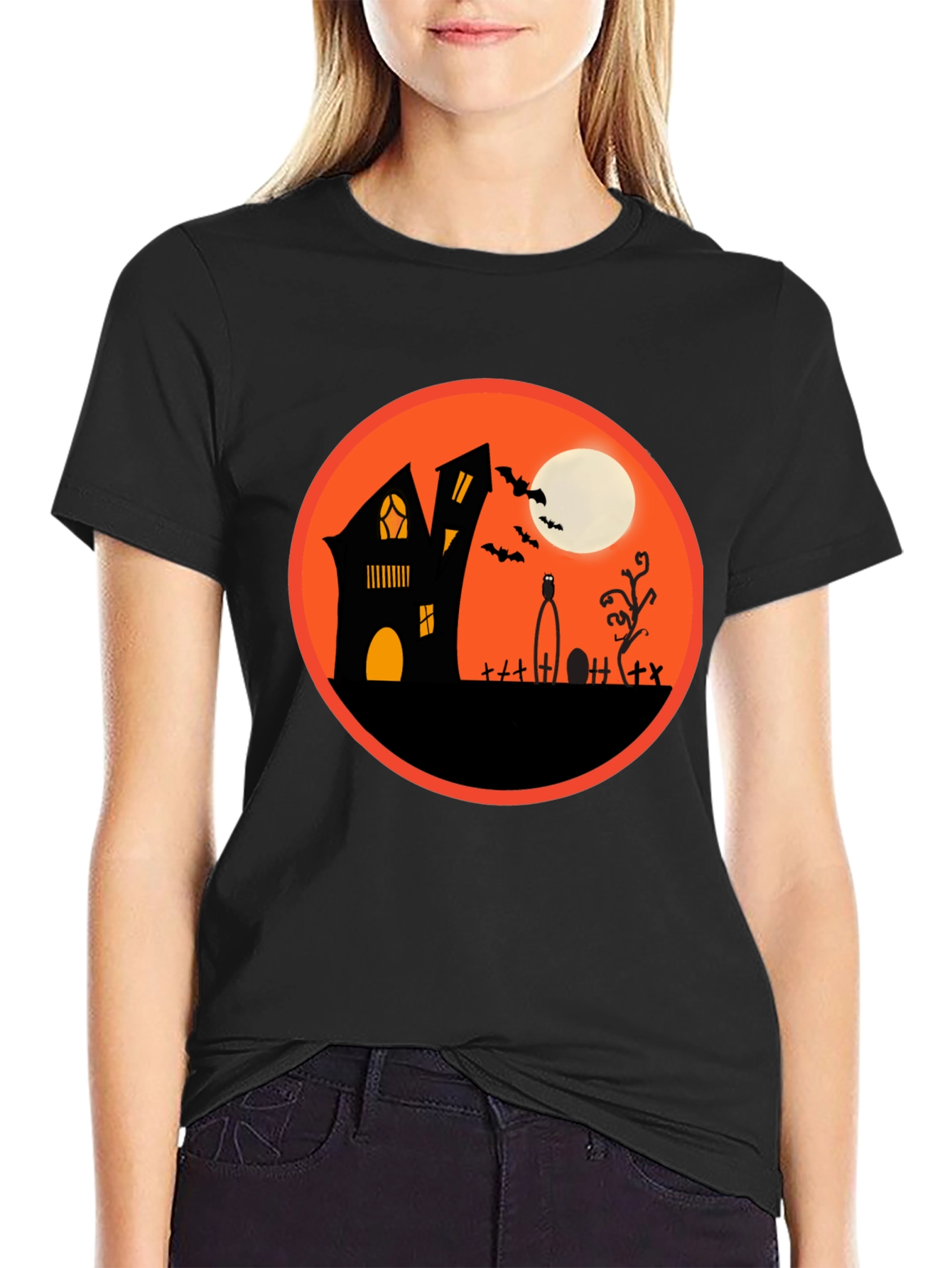 Spooky Halloween T-Shirt - Haunted House Design