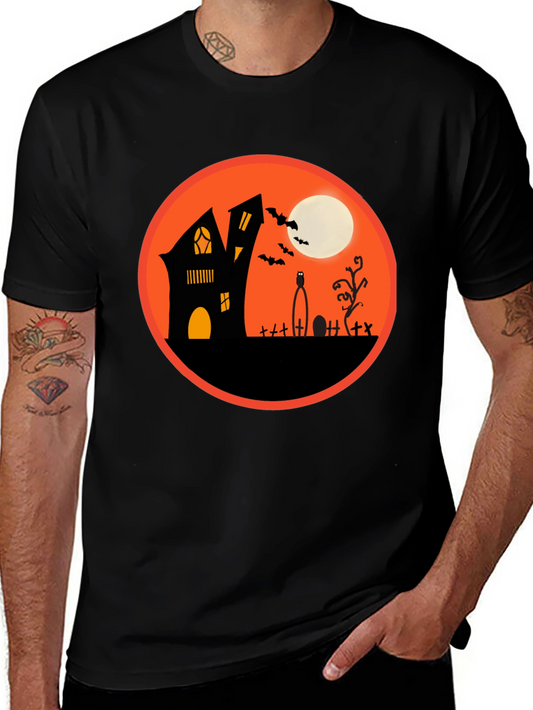 Spooky Halloween T-Shirt - Haunted House Design