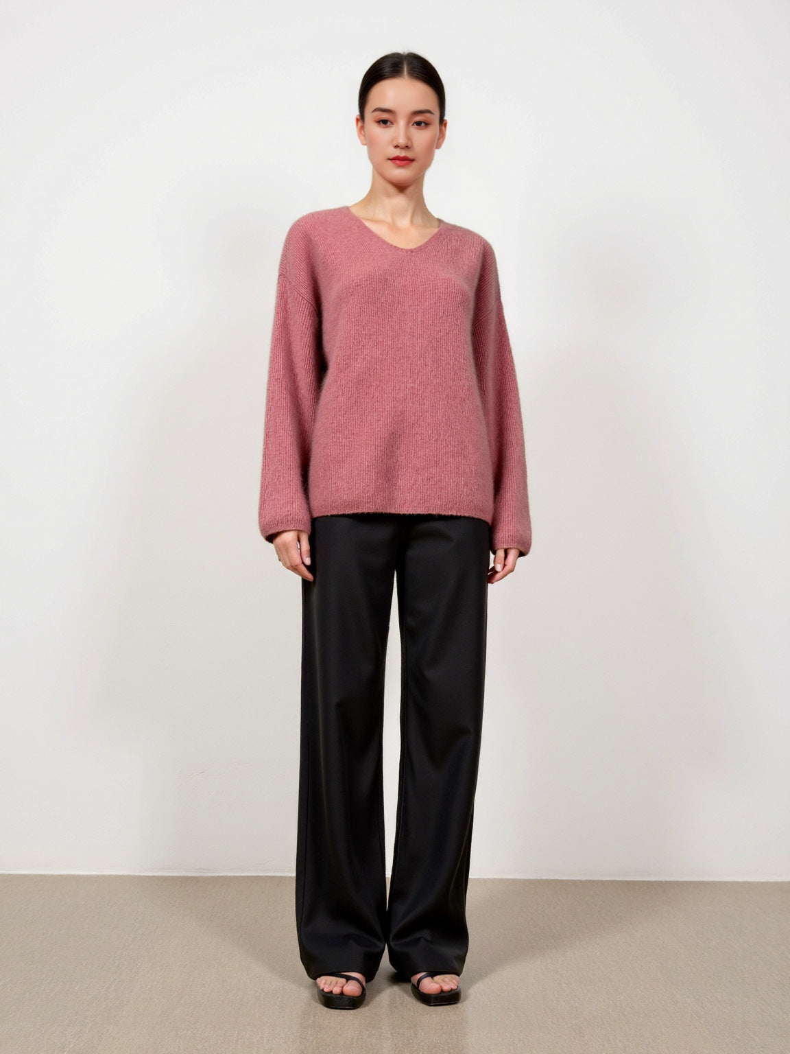 Wool Sweater Women's Fleece Thickened Round Neck Loose Casual Lazy Style Base Layer V-Neck Slimming Sweater