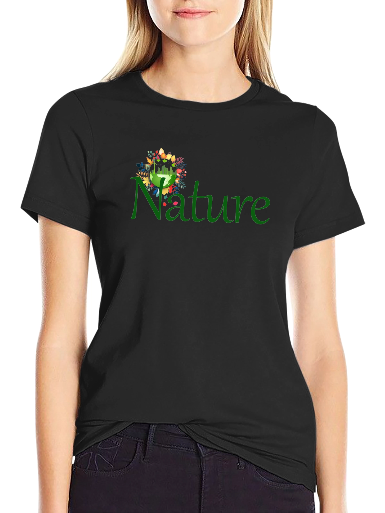 Nature Graphic Print Black T-Shirt