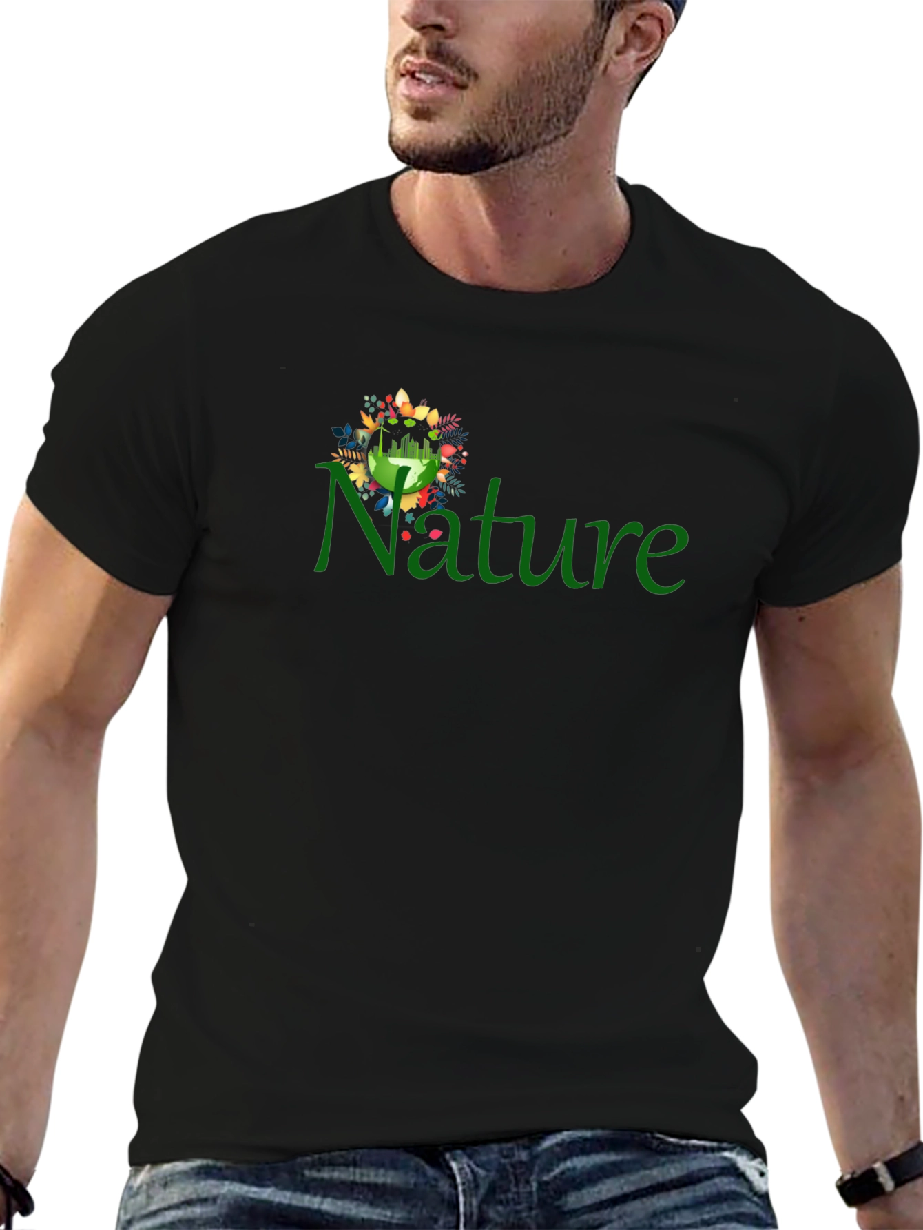 Nature Graphic Print Black T-Shirt