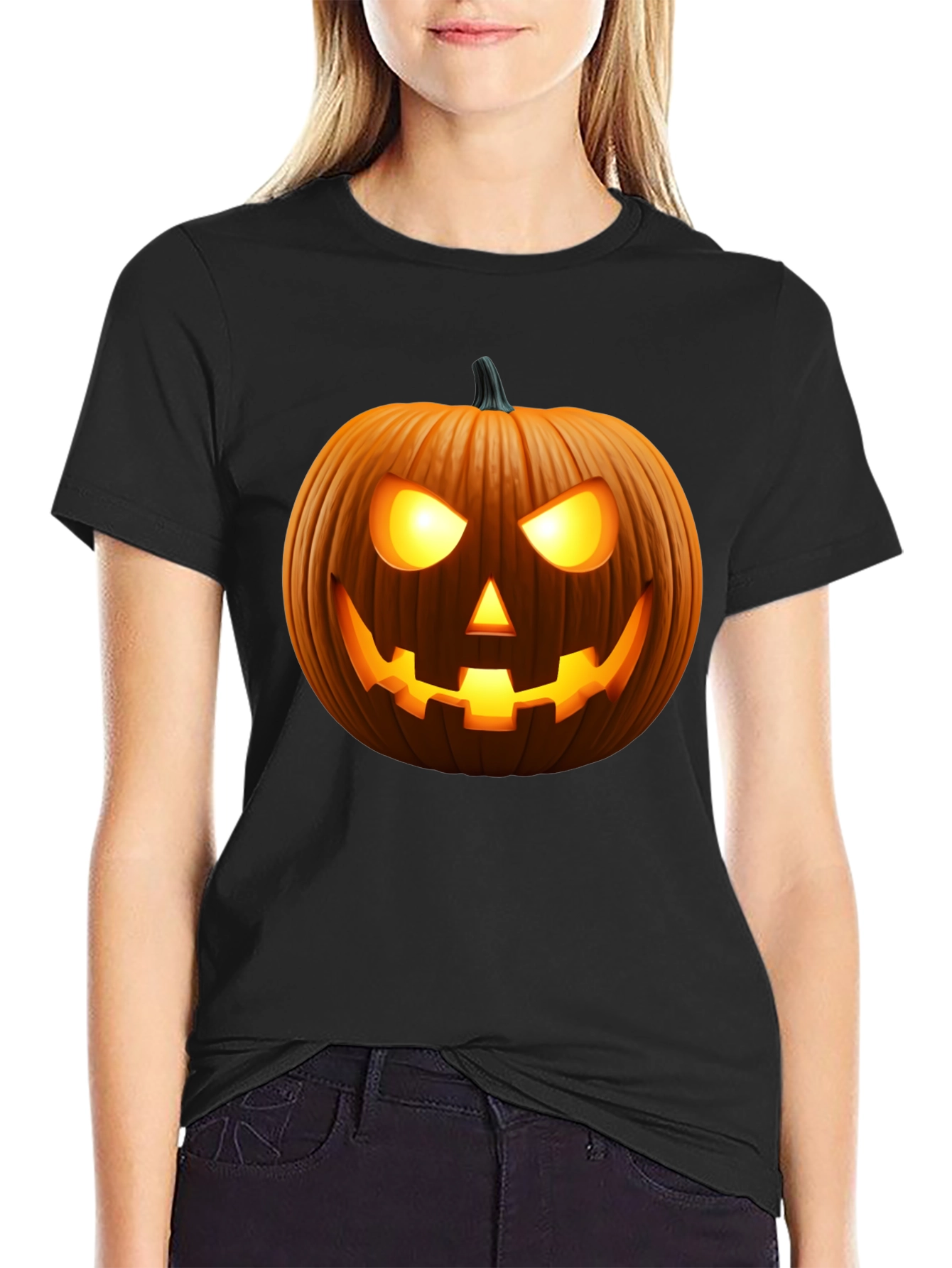Spooky Pumpkin Halloween Black T-Shirt