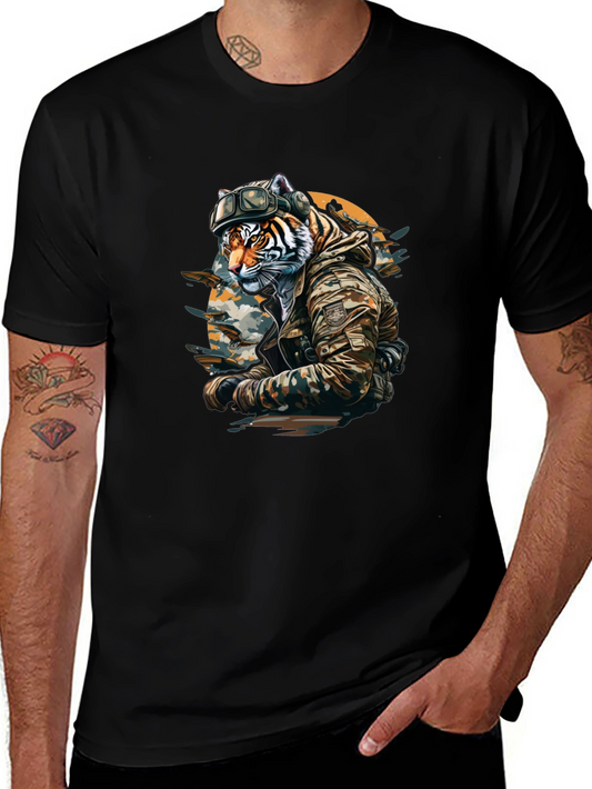 Tiger Soldier Graphic Tee - Military Animal Design
