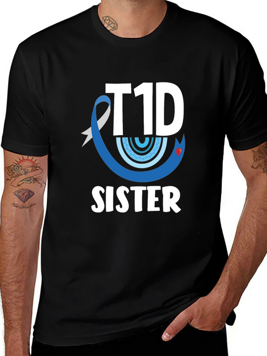T1D Sister Black Cotton Graphic Tee