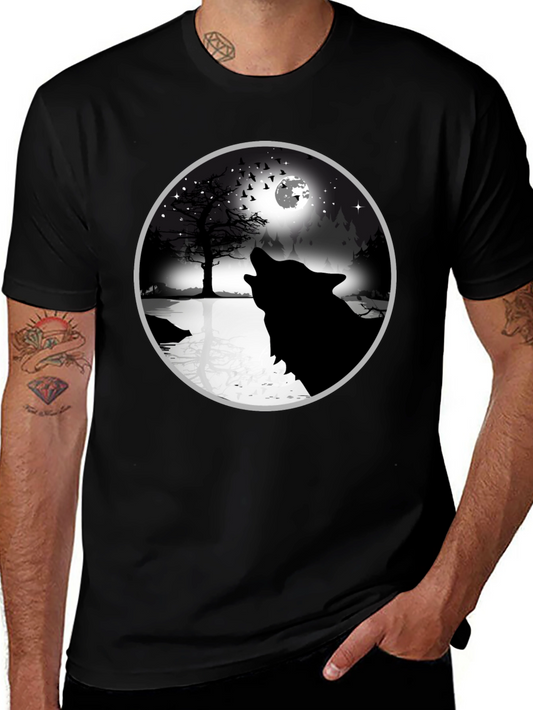 Wolf Howling at Moon Graphic Tee - Black