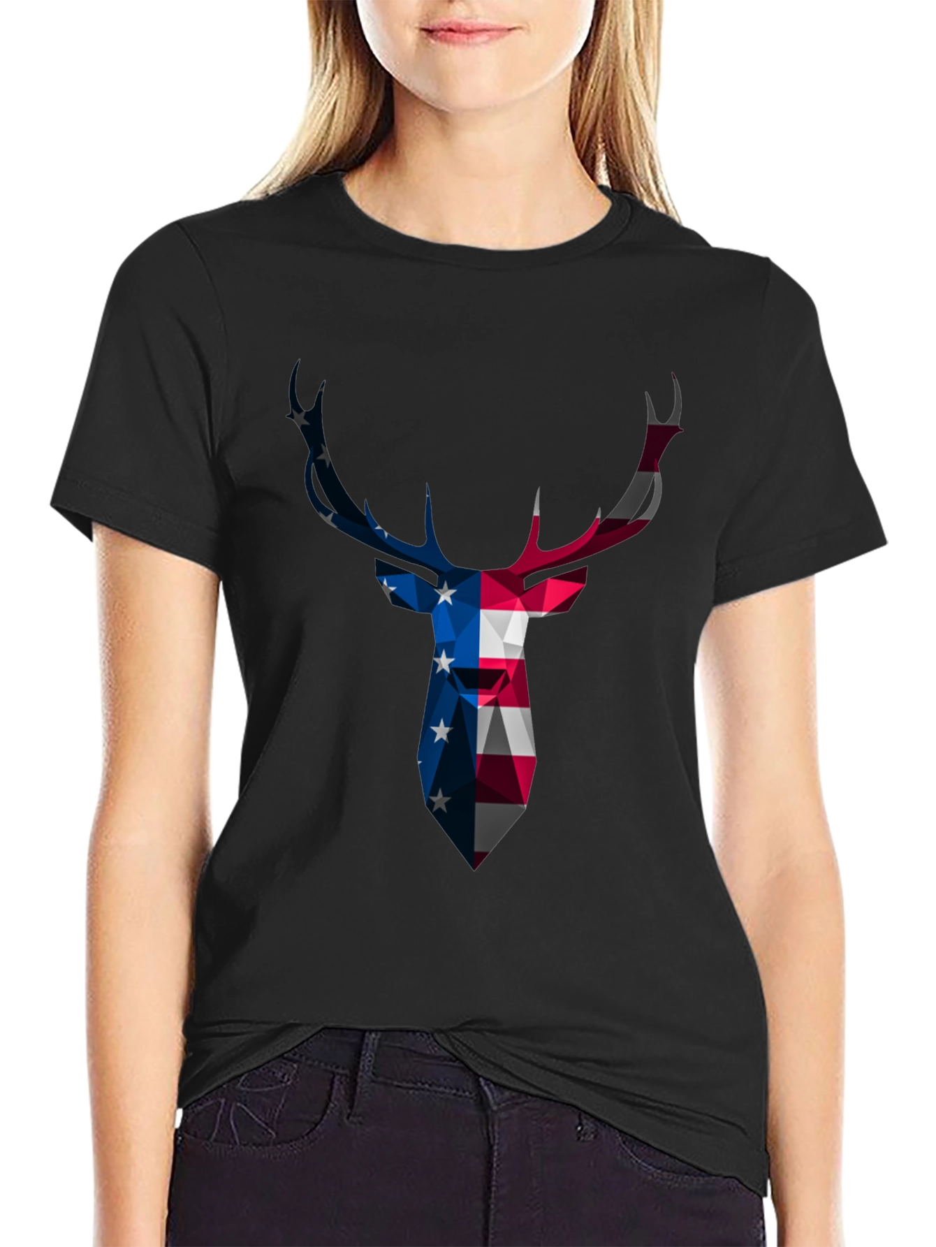 American Flag Deer Head Graphic Tee