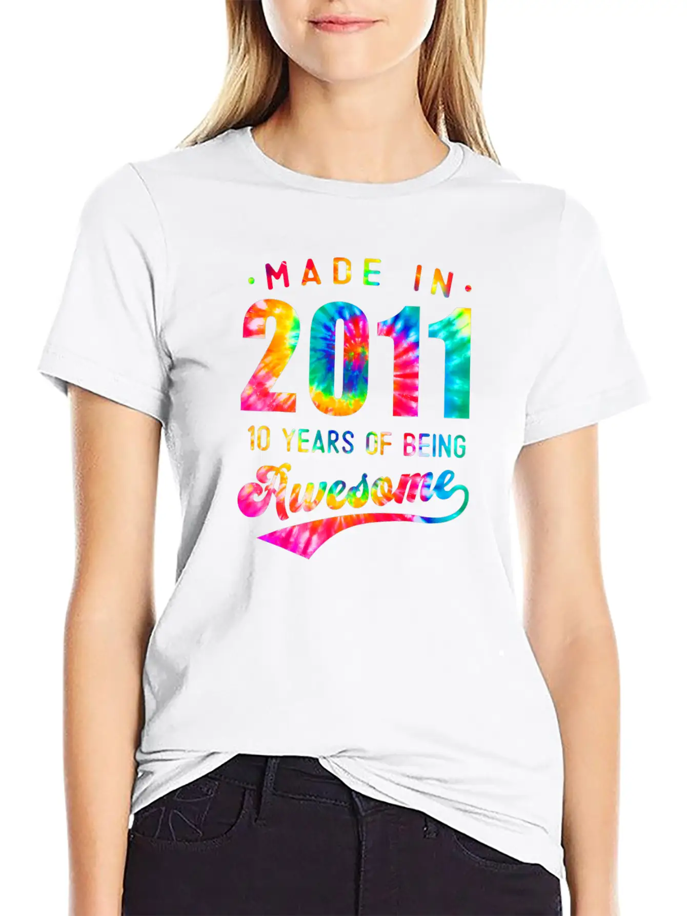 10 Jahre Alt 10. Geburtstag 2011 Tie Dye Awesome Essential Cotton Tee For Daily Outfits – Unisex Style