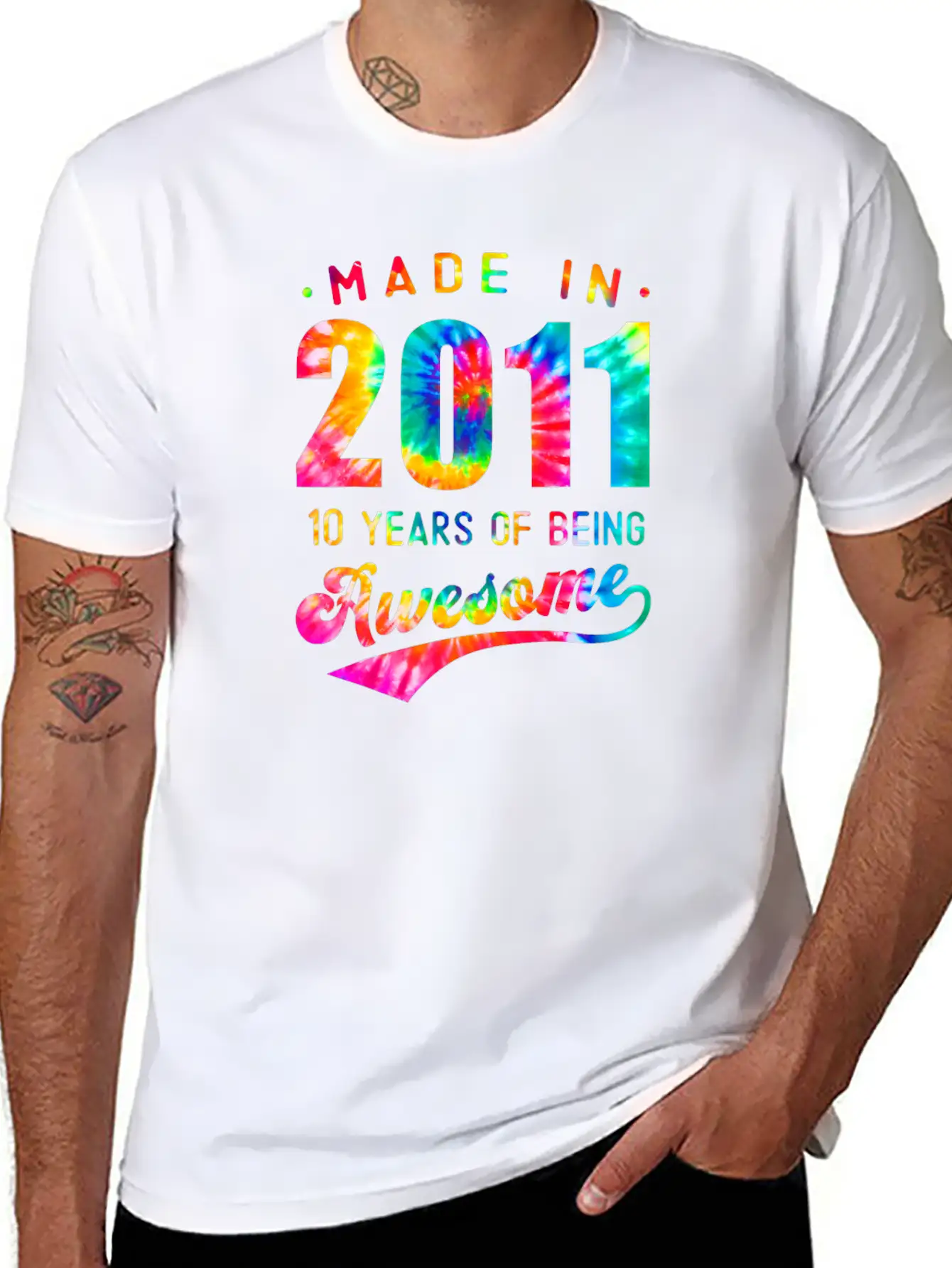 10 Jahre Alt 10. Geburtstag 2011 Tie Dye Awesome Essential Cotton Tee For Daily Outfits – Unisex Style