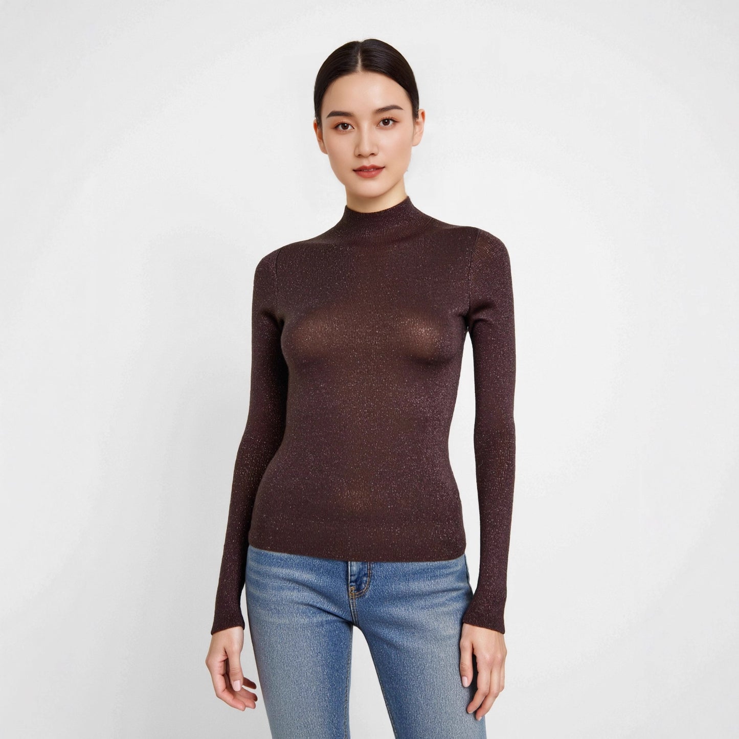 Neck Base Layer Women's Fine-spun Superfine  Pure Wool Thin Fitted Knit Inner Wear Early Autumn Winter Machine Washable