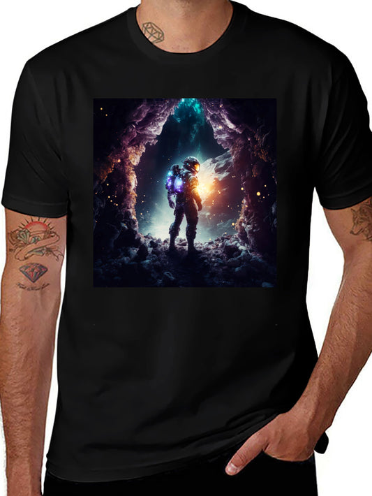 Astronaut Explorer Graphic Tee - Black Cotton Comfort