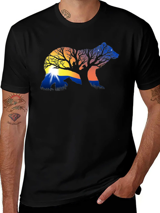 162 Bear Sunrise Essential Cotton Tee For Daily Outfits – Unisex Style