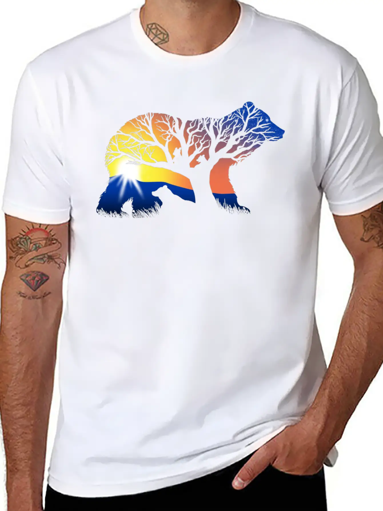 162 Bear Sunrise Essential Cotton Tee For Daily Outfits – Unisex Style