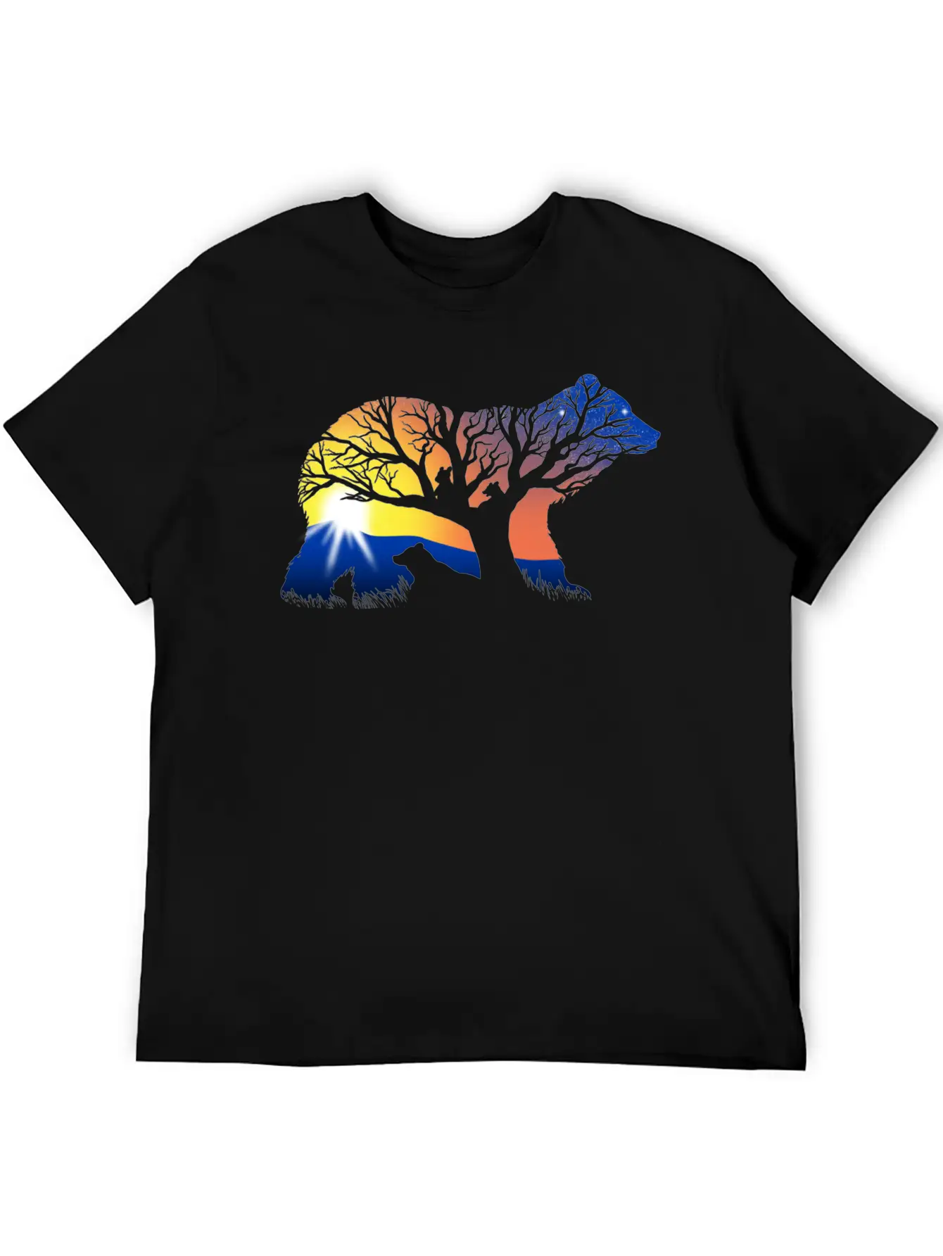162 Bear Sunrise Essential Cotton Tee For Daily Outfits – Unisex Style