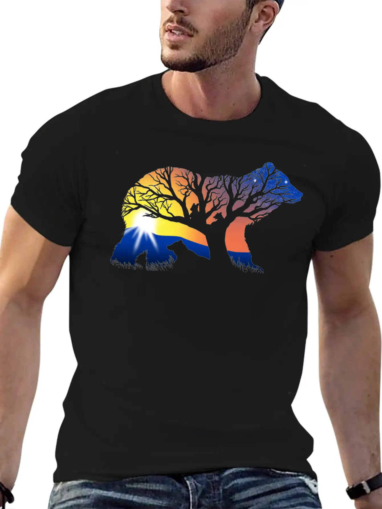 162 Bear Sunrise Essential Cotton Tee For Daily Outfits – Unisex Style