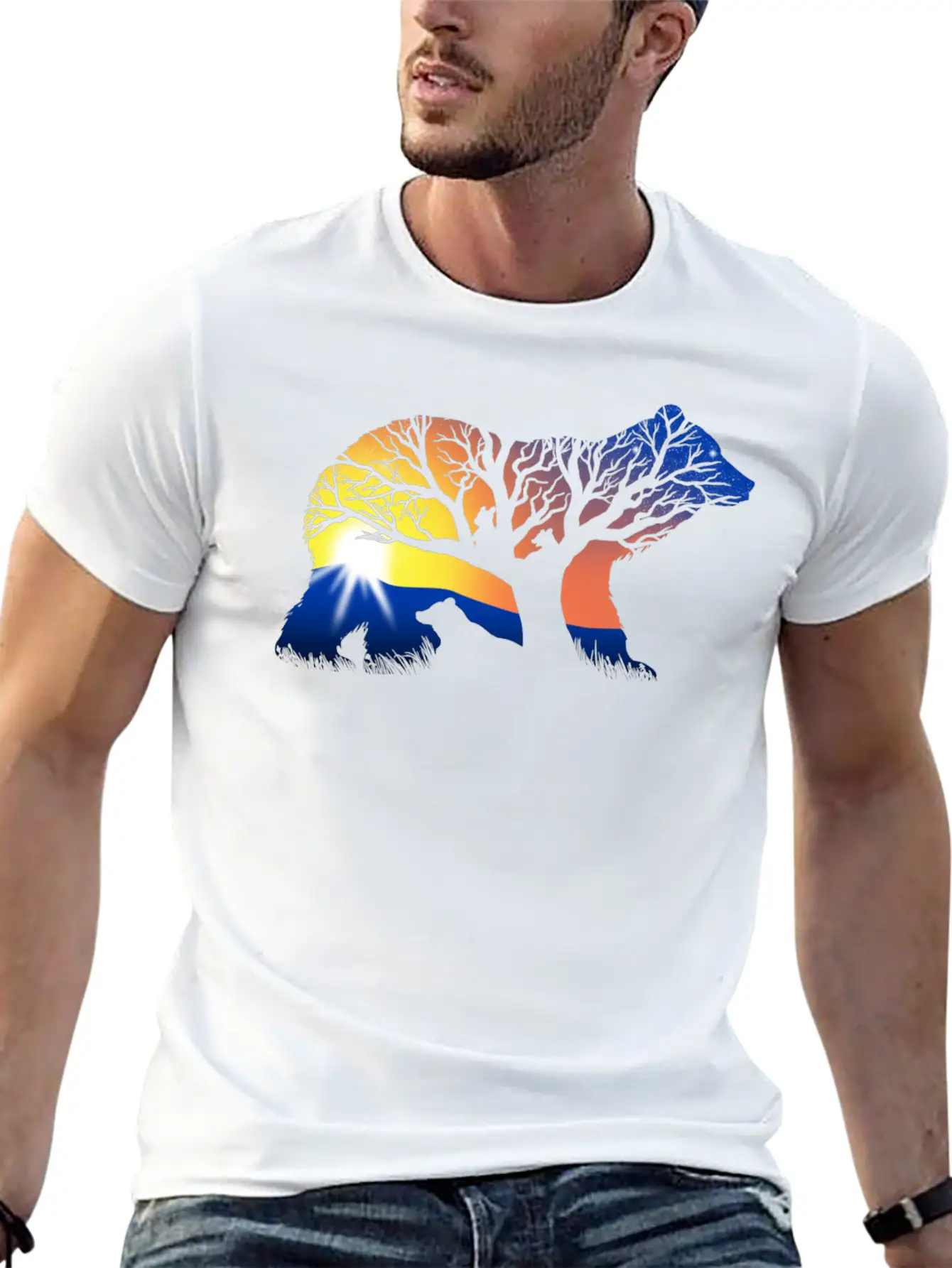 162 Bear Sunrise Essential Cotton Tee For Daily Outfits – Unisex Style