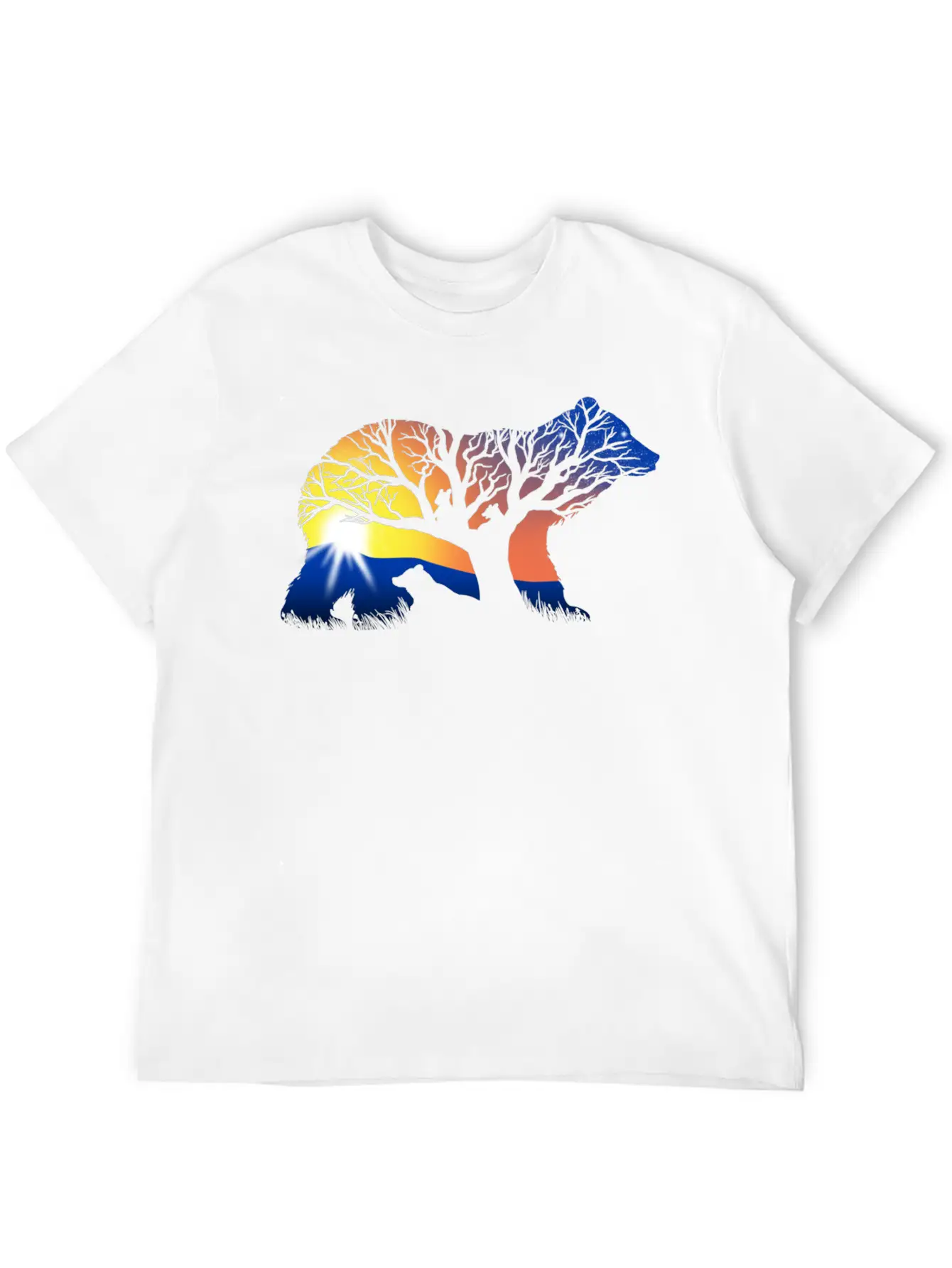 162 Bear Sunrise Essential Cotton Tee For Daily Outfits – Unisex Style