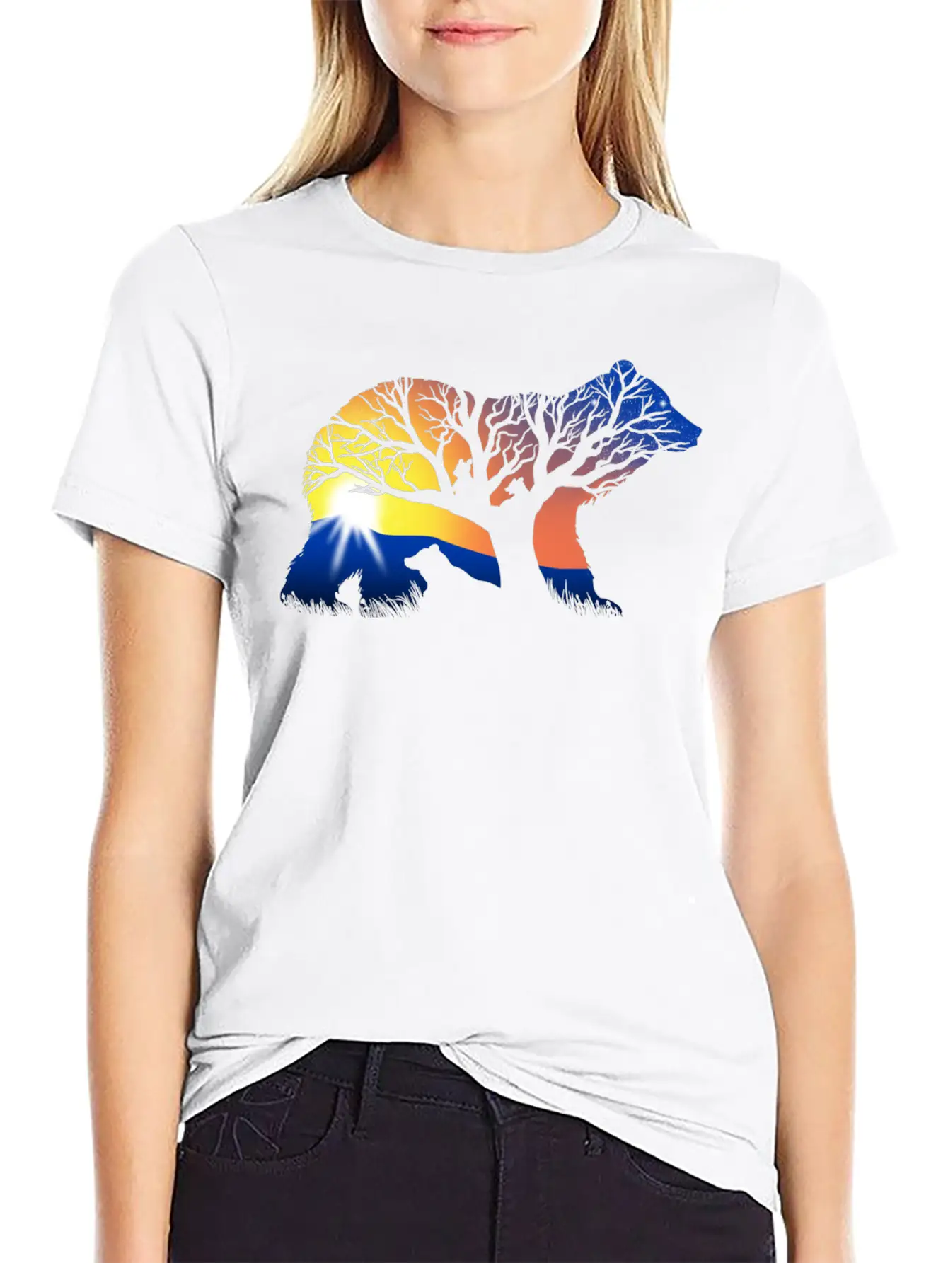 162 Bear Sunrise Essential Cotton Tee For Daily Outfits – Unisex Style