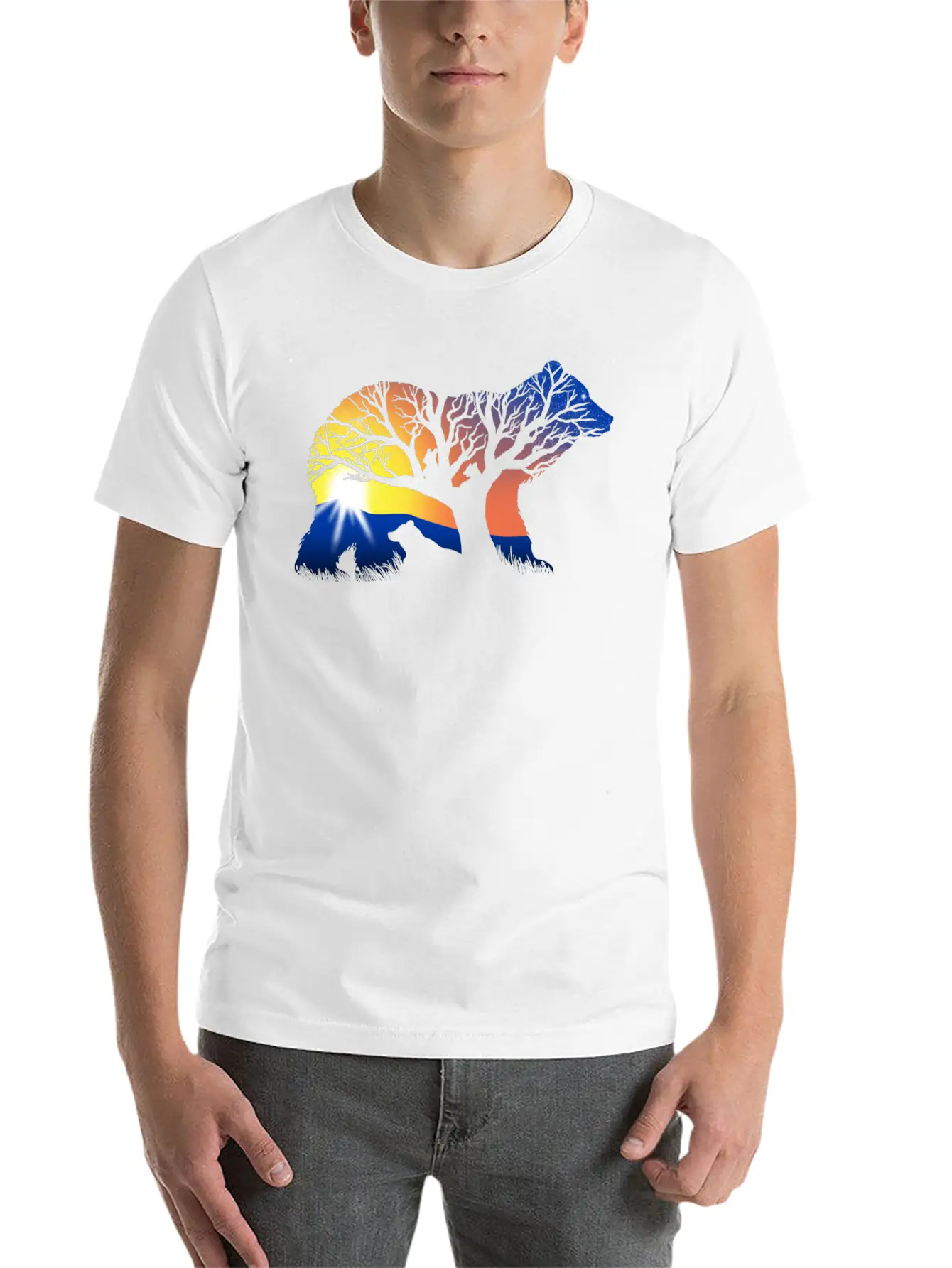 162 Bear Sunrise Essential Cotton Tee For Daily Outfits – Unisex Style