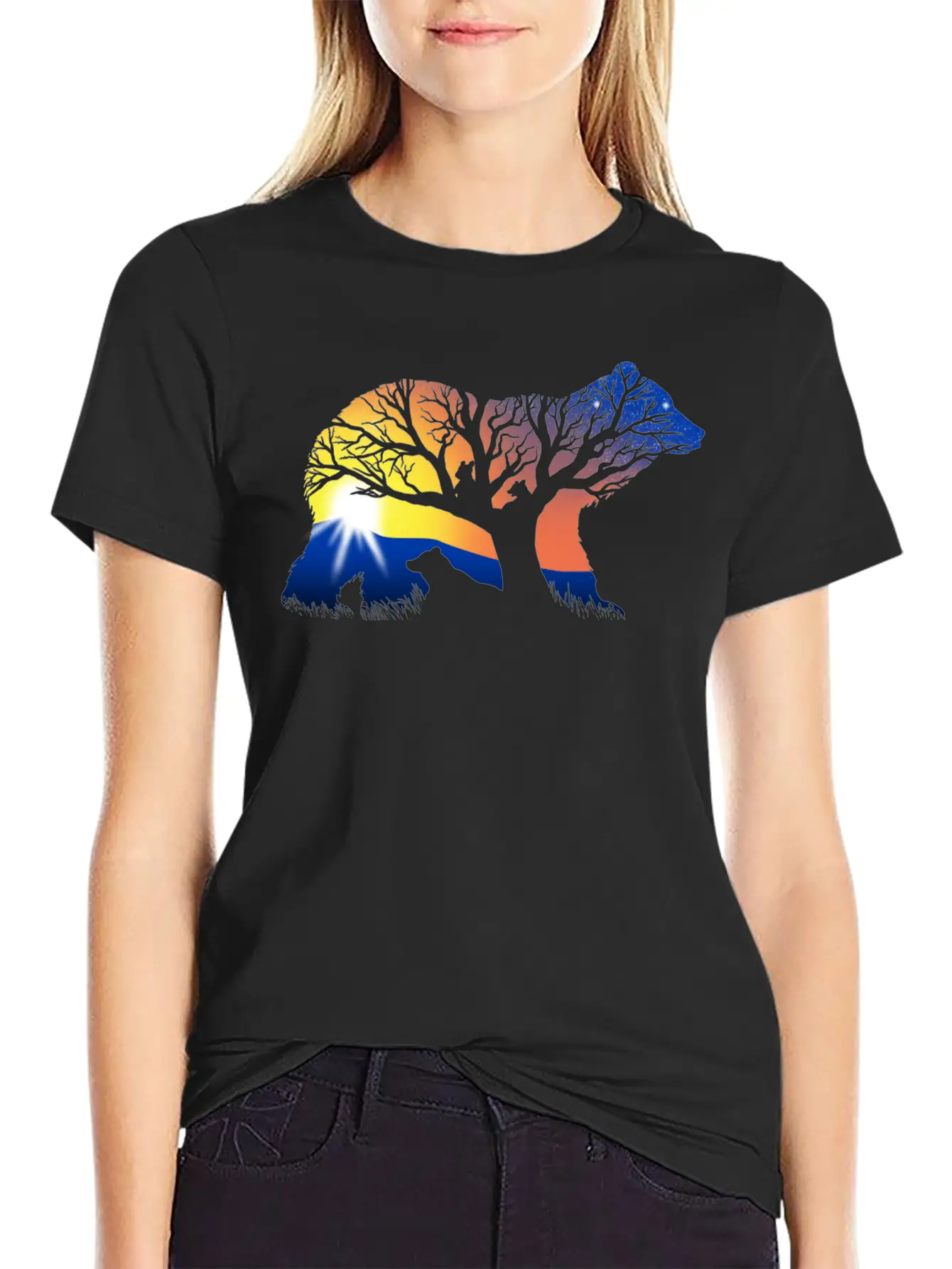 162 Bear Sunrise Essential Cotton Tee For Daily Outfits – Unisex Style